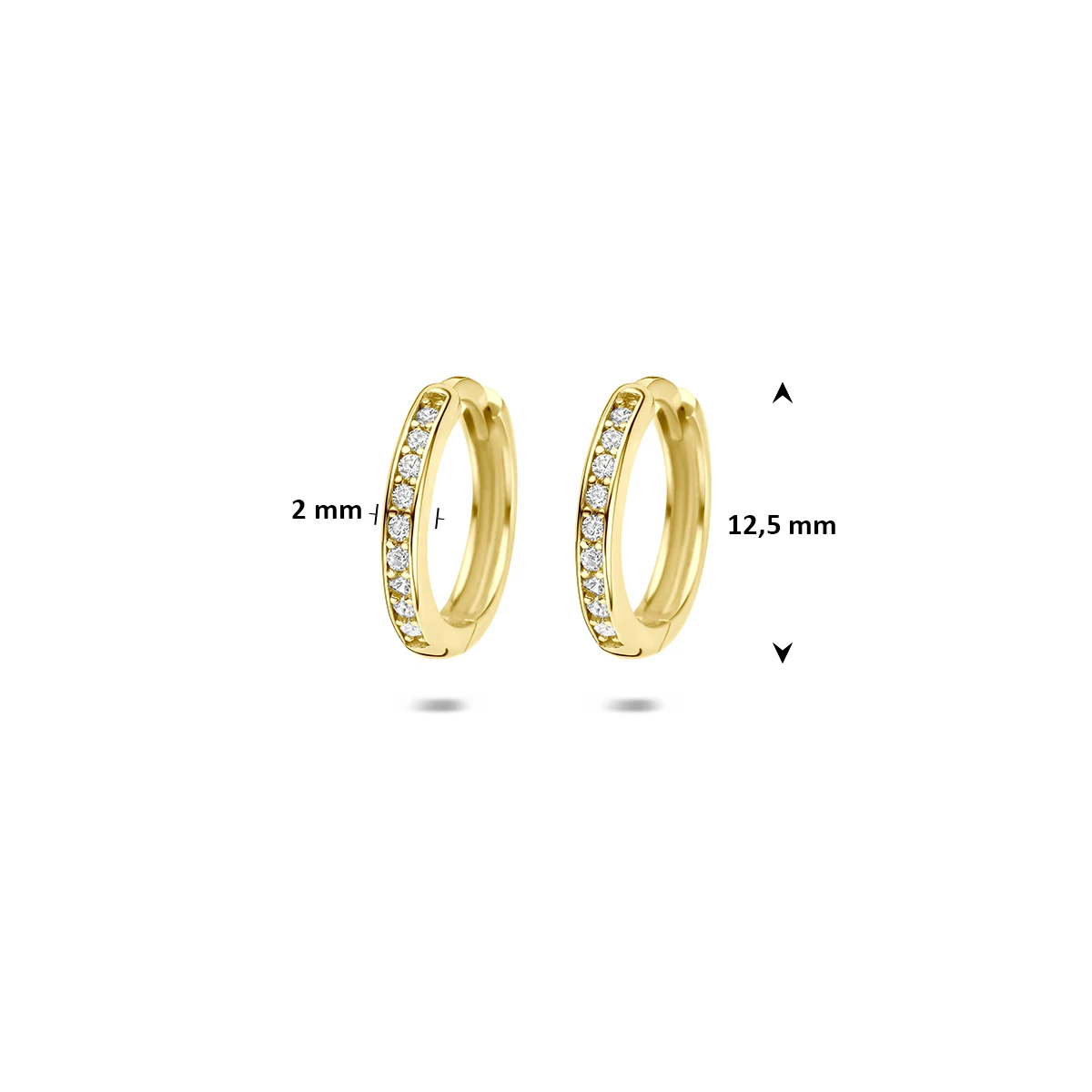 9k klapoorringen zirkonia 12,5 mm 9K geel