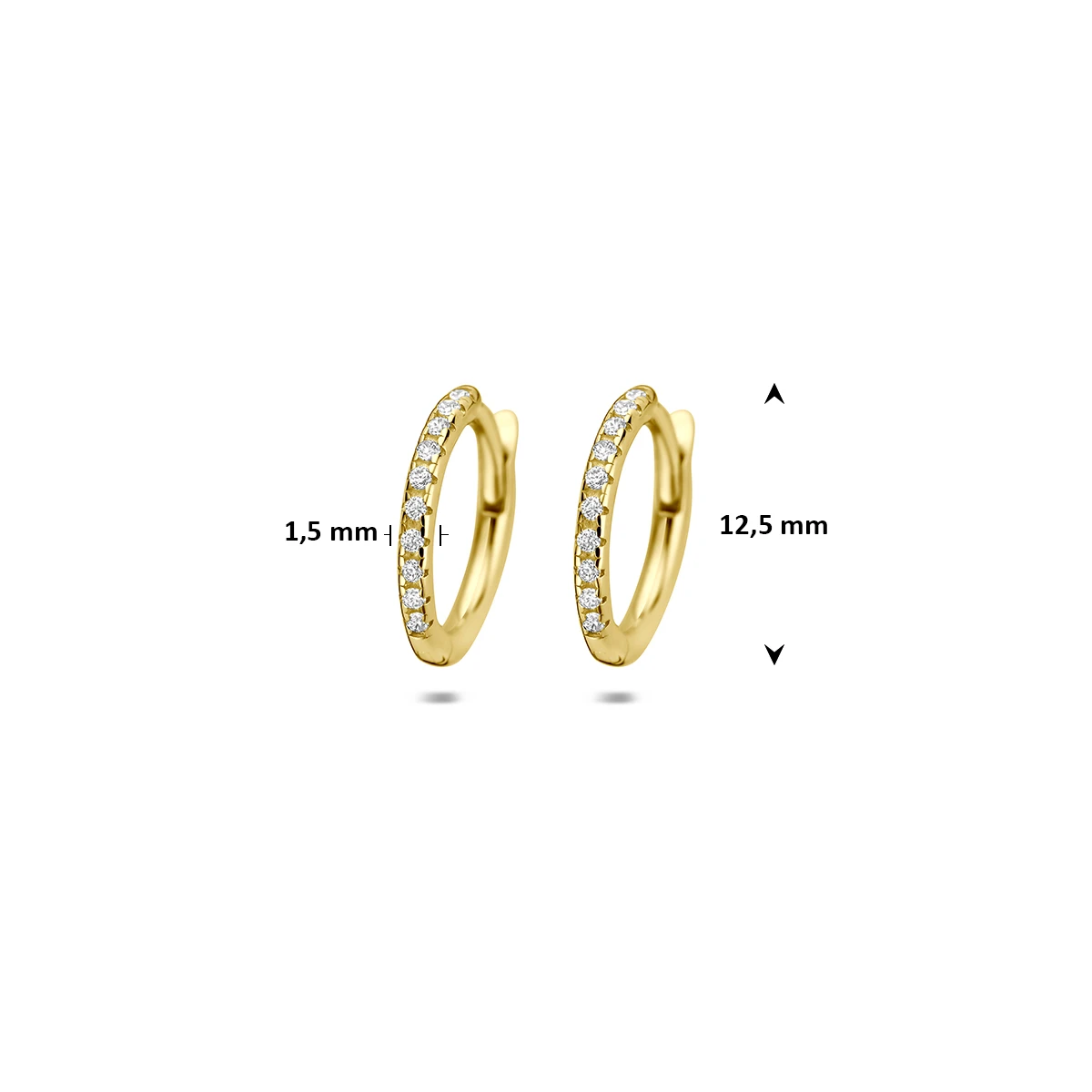 9k klapoorringen zirkonia buis 1,5 mm 9K geel