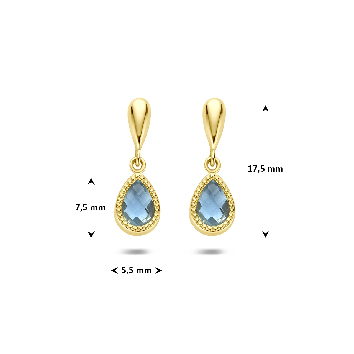9k oorhangers blauw topaas 17,5 mm 9K geel