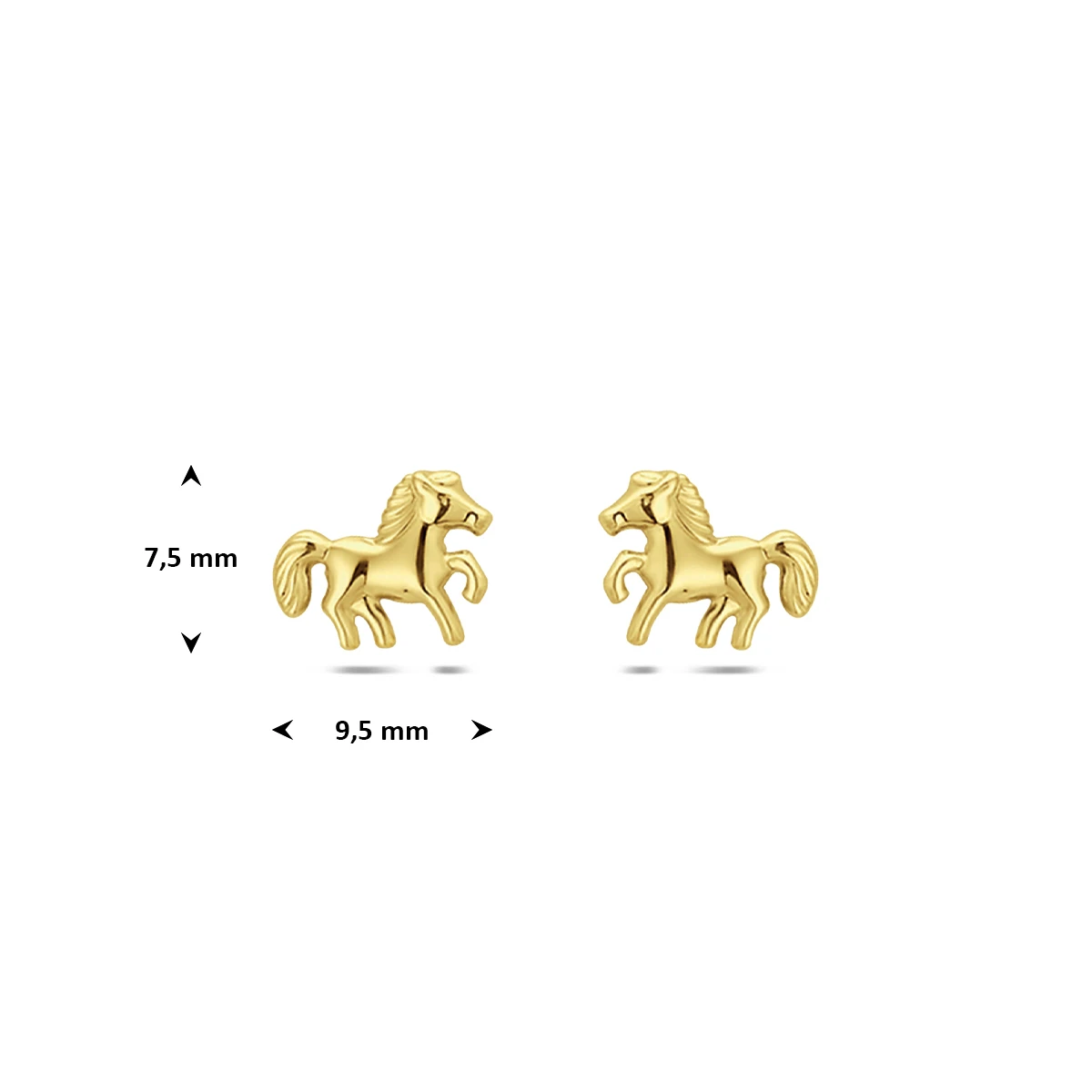 9k oorknoppen paard 7,5 mm 9K geel