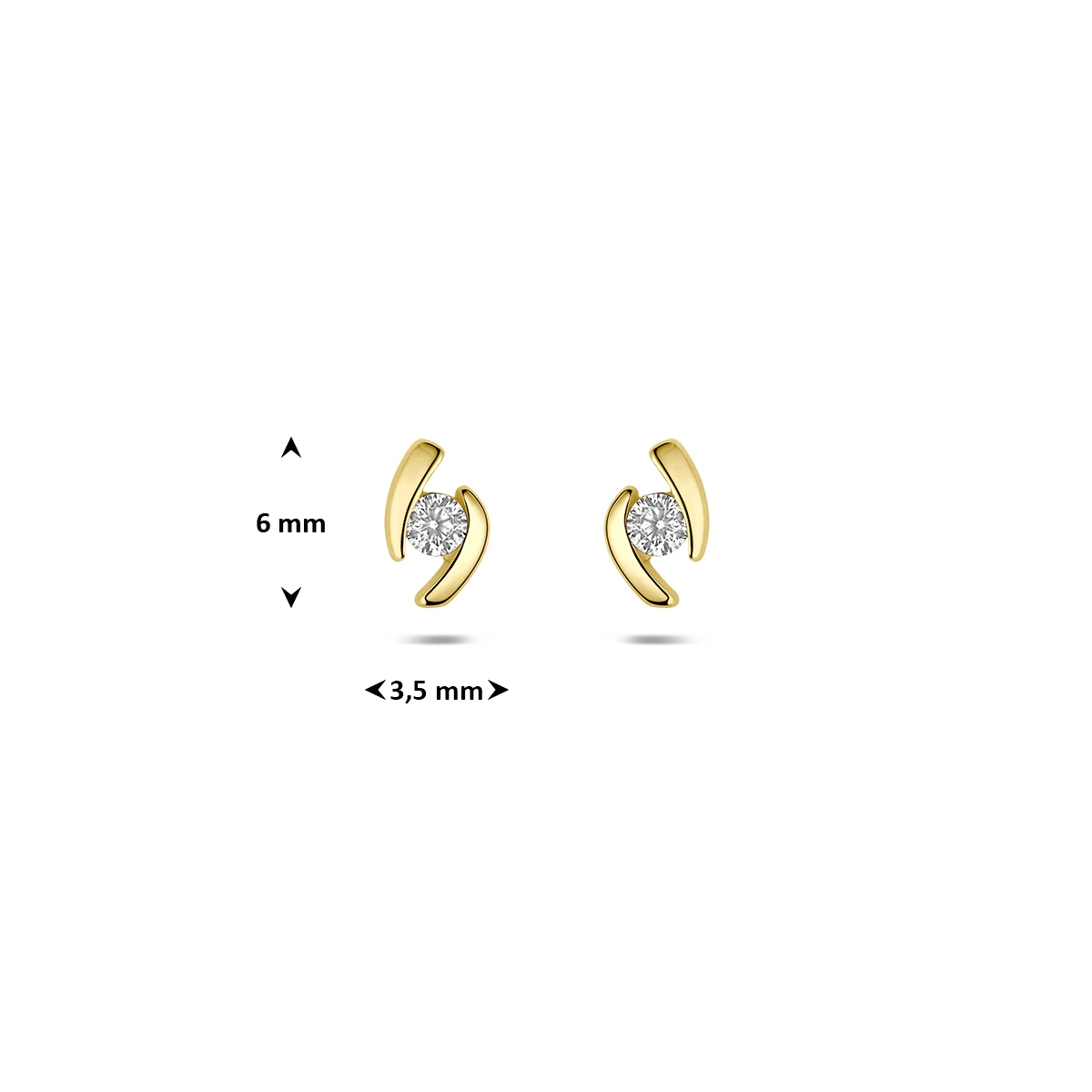 9k oorknoppen zirkonia 6 mm 9K geel
