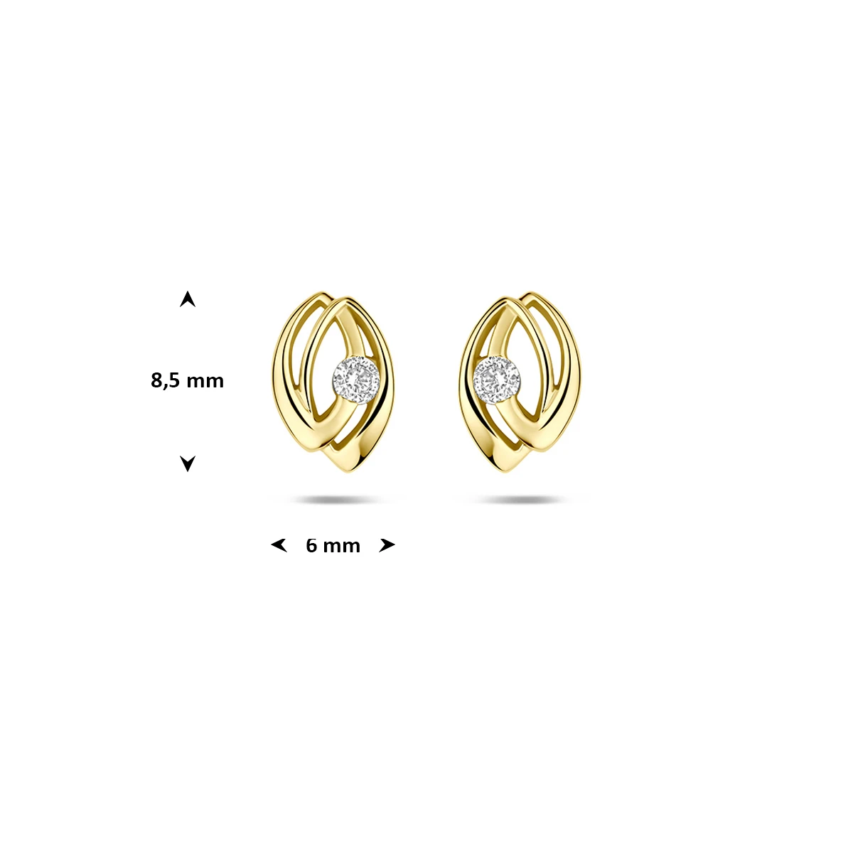 9k oorknoppen zirkonia 8,5 mm 9K geel