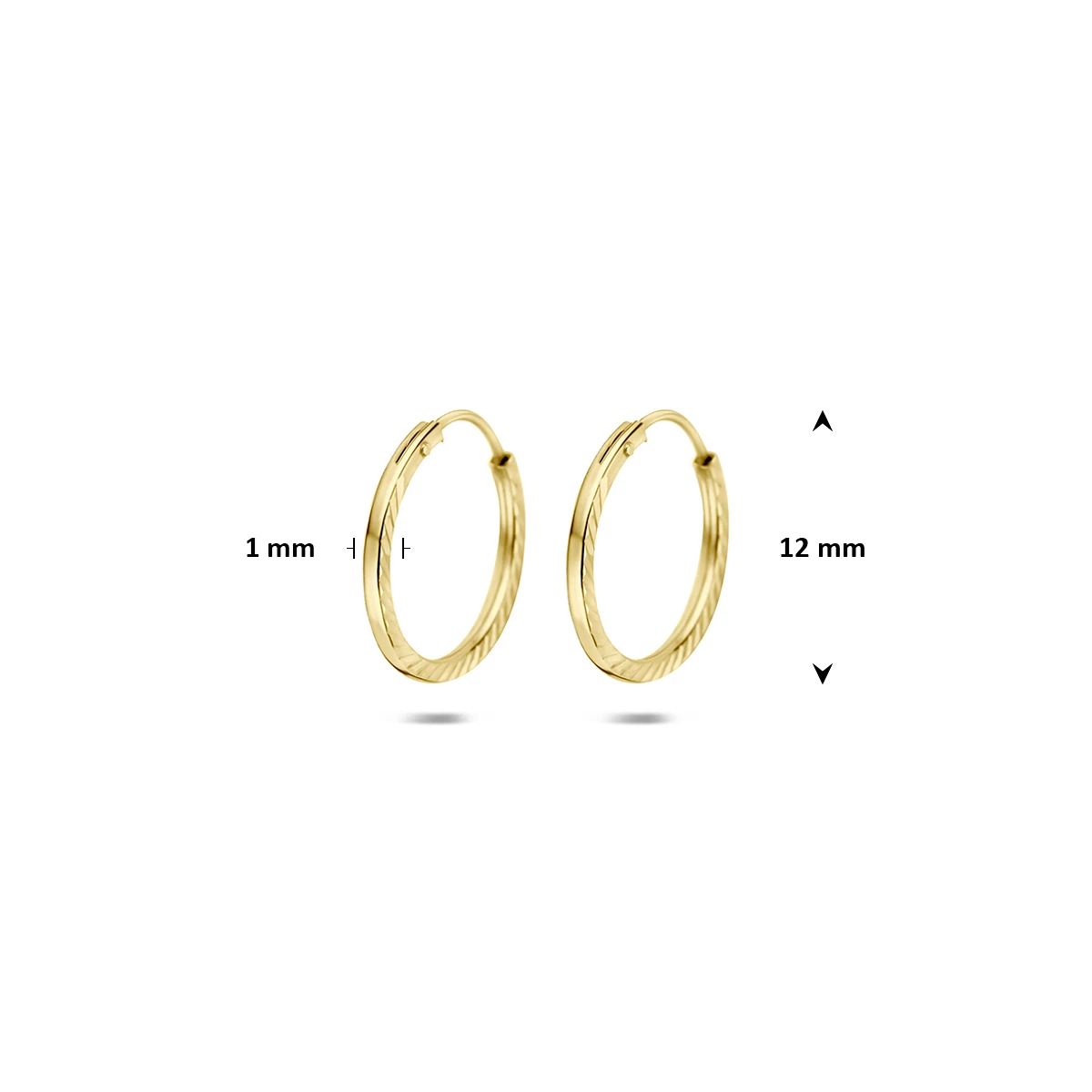 9k oorringen gediamanteerd buis 1 mm 9K geel