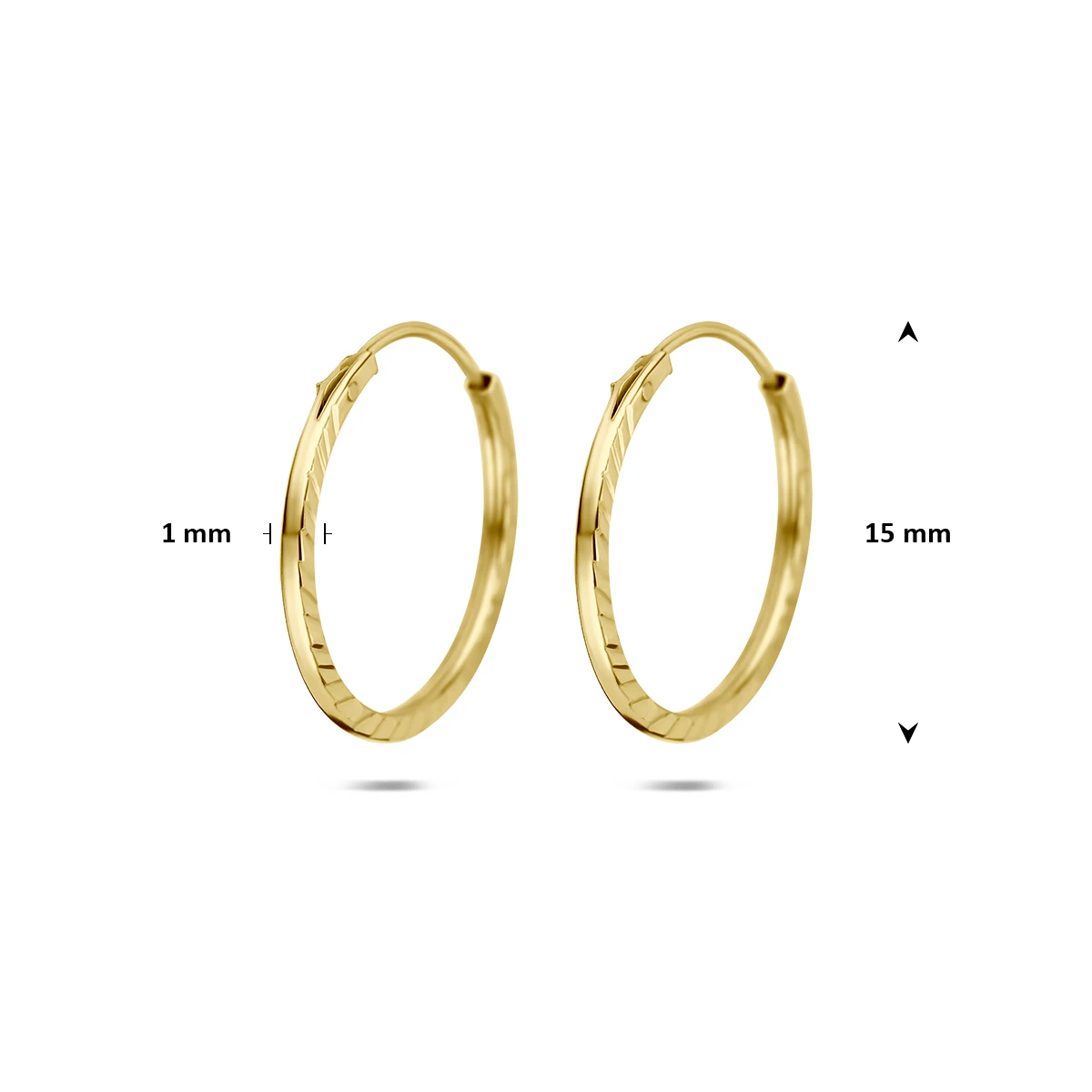 9k oorringen gediamanteerd buis 1 mm 9K geel
