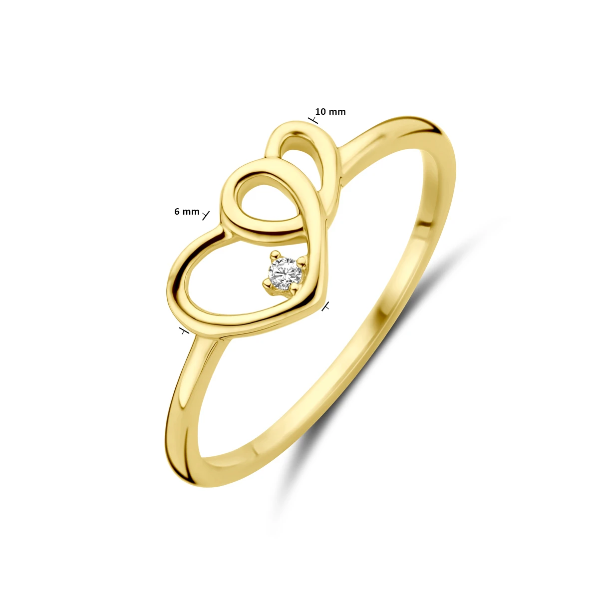 9k ring hartjes en zirkonia 9K geel
