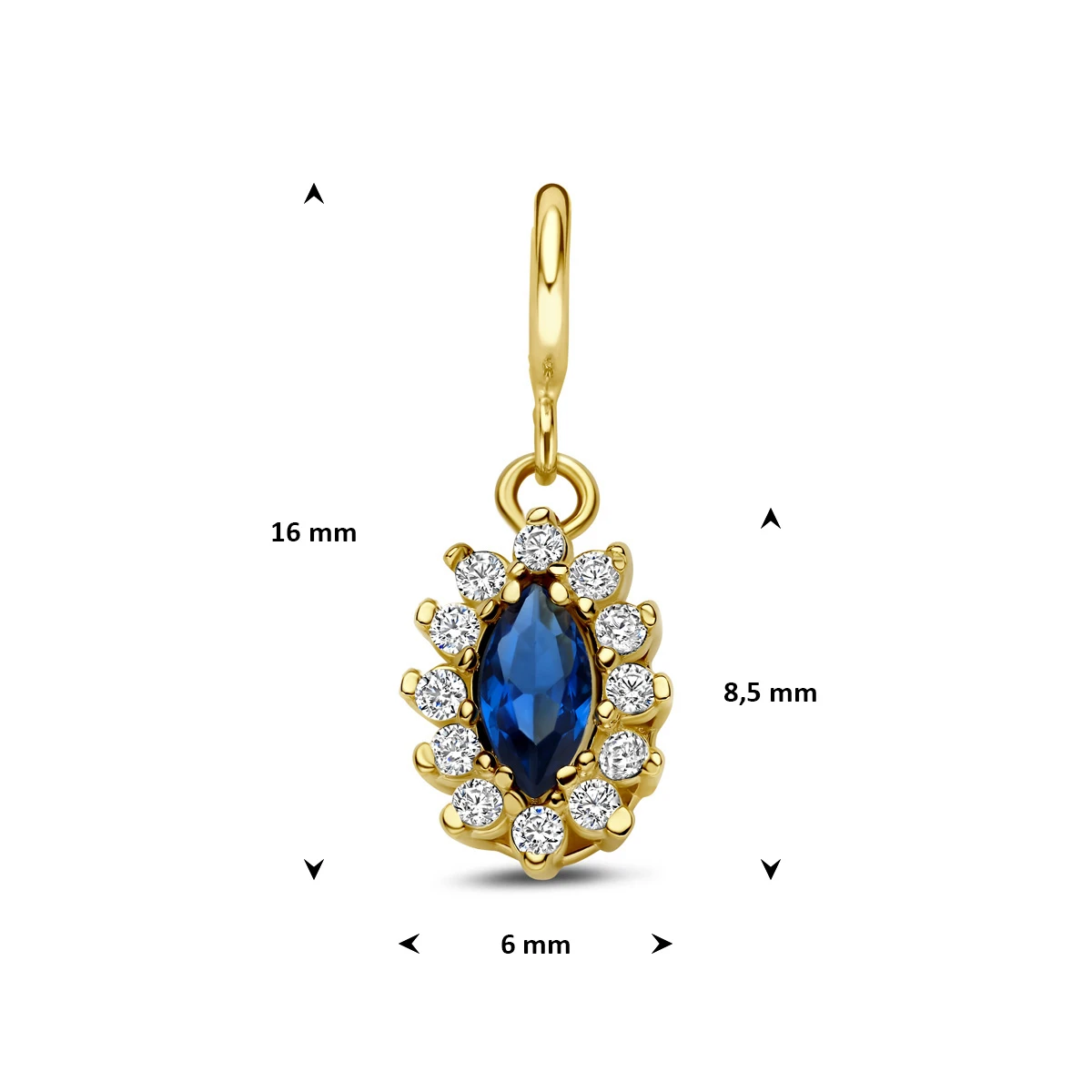 9k slotbedel blauw zirkonia 8,5 mm 9K geel