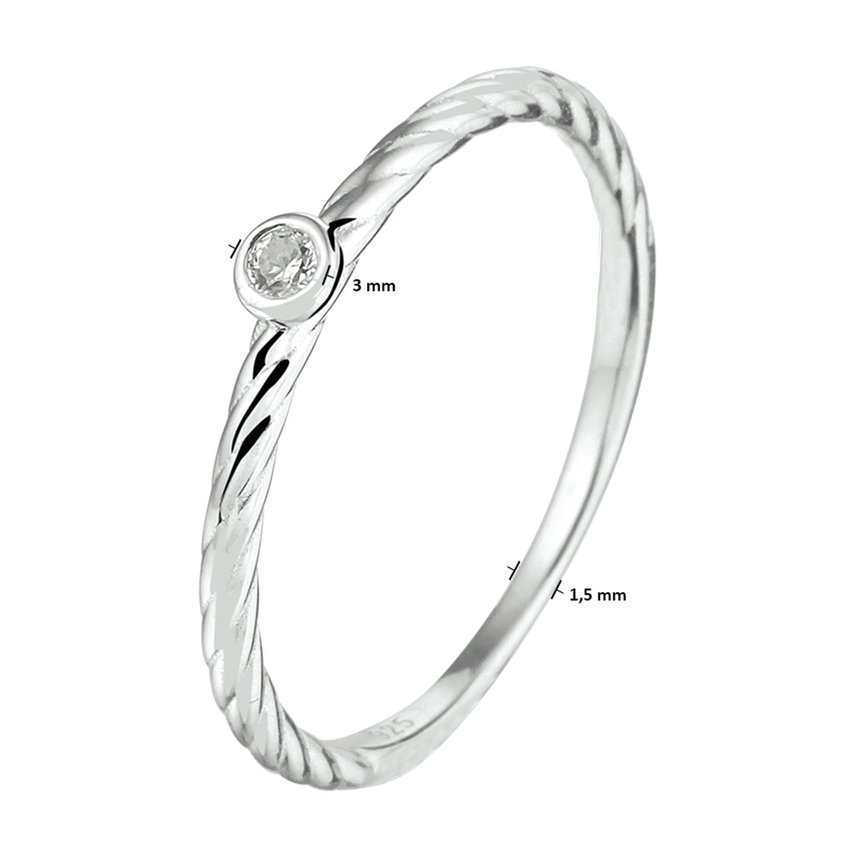 aanschuifring zirkonia zilver gerhodineerd