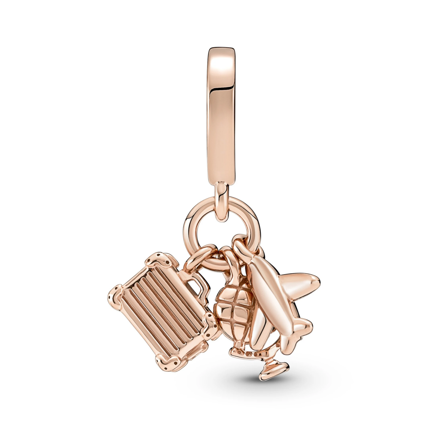 Airplane, Globe & Suitcase Triple Dangle Charm