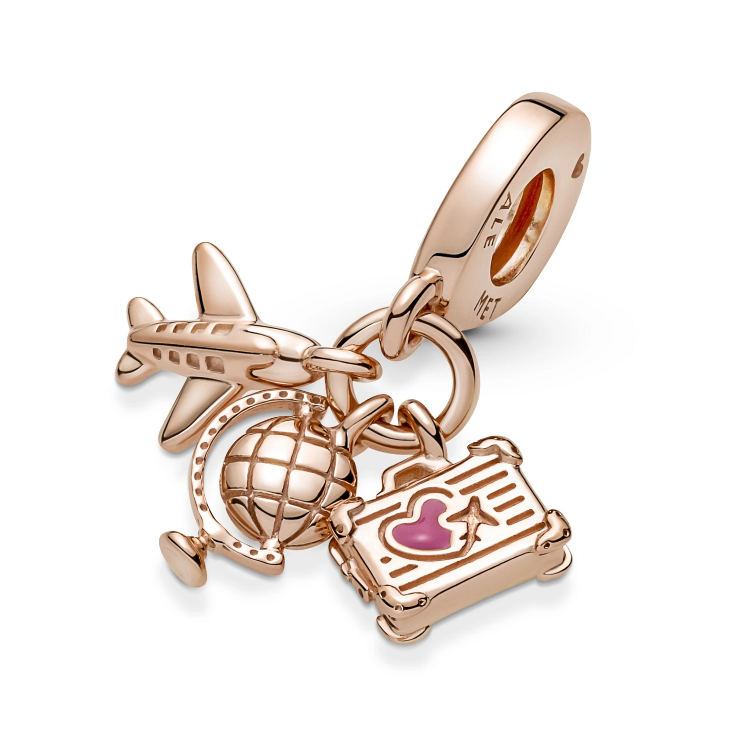 Airplane, Globe & Suitcase Triple Dangle Charm