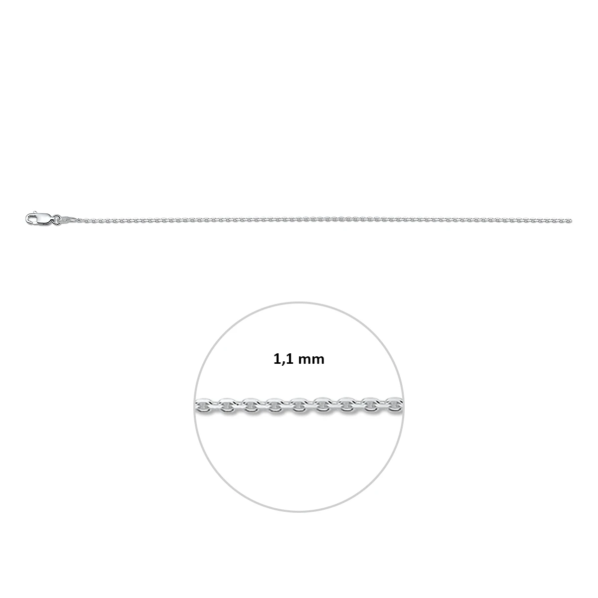 anker gediamanteerd 1,1 mm zilver gerhodineerd