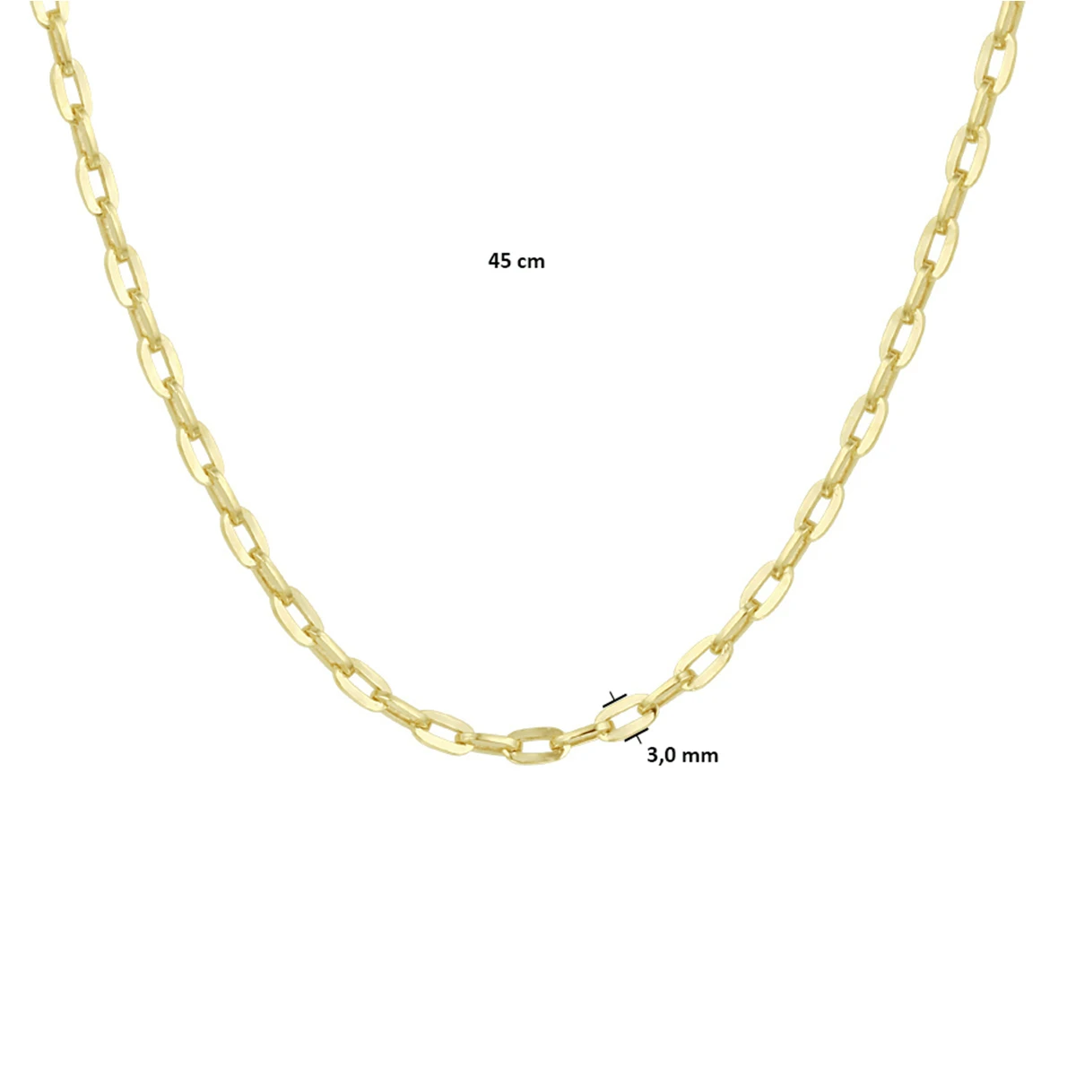 collier anker massief 3,0 mm 45 cm silgold (geel met zilverkern)