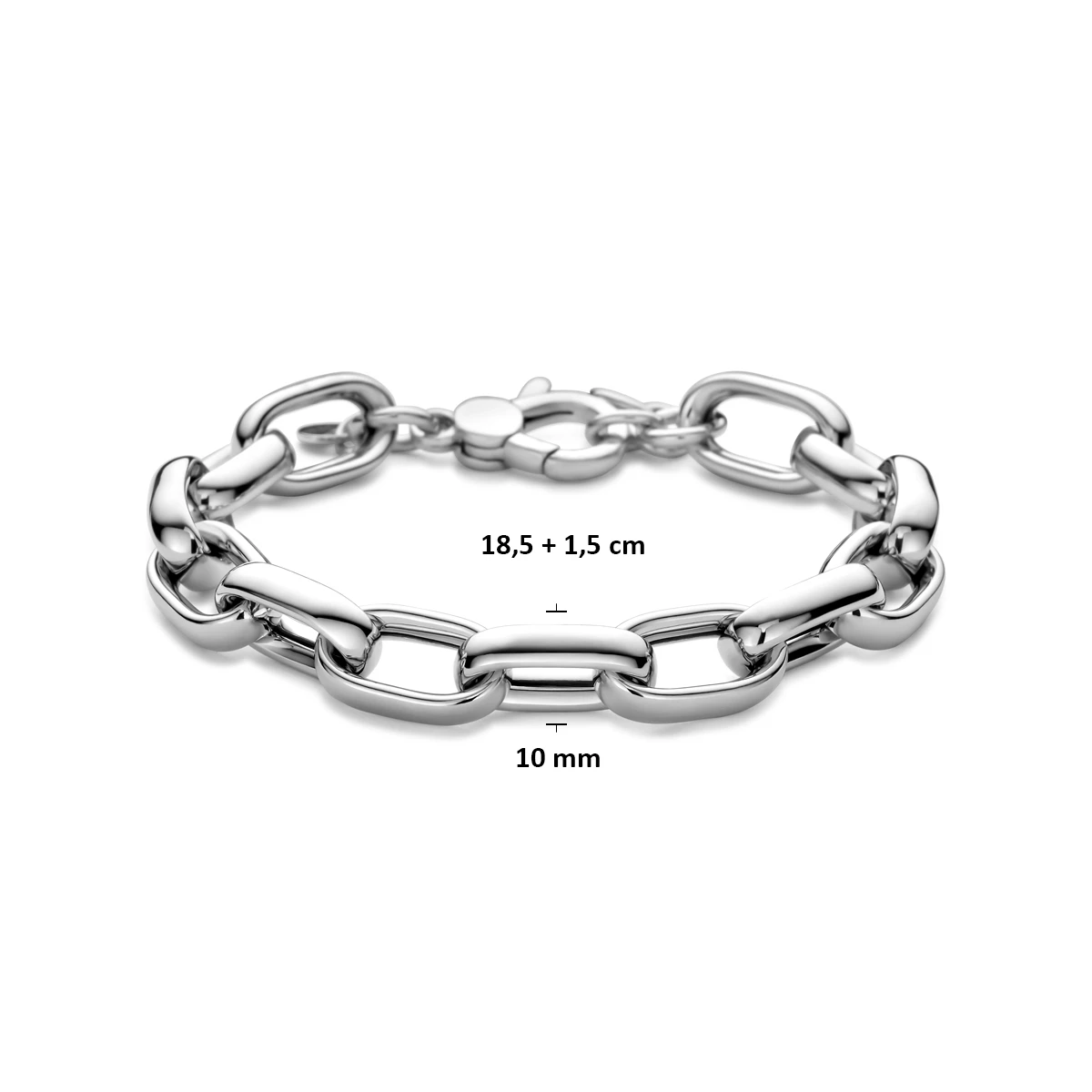 armband 10 mm 18,5 + 1,5 cm zilver gerhodineerd