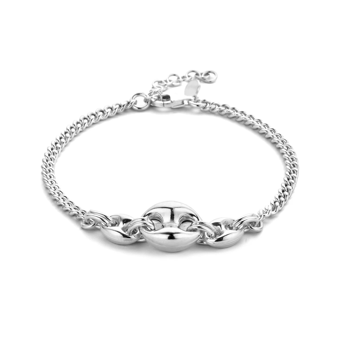 armband 10,5 mm 16 + 3 cm zilver gerhodineerd