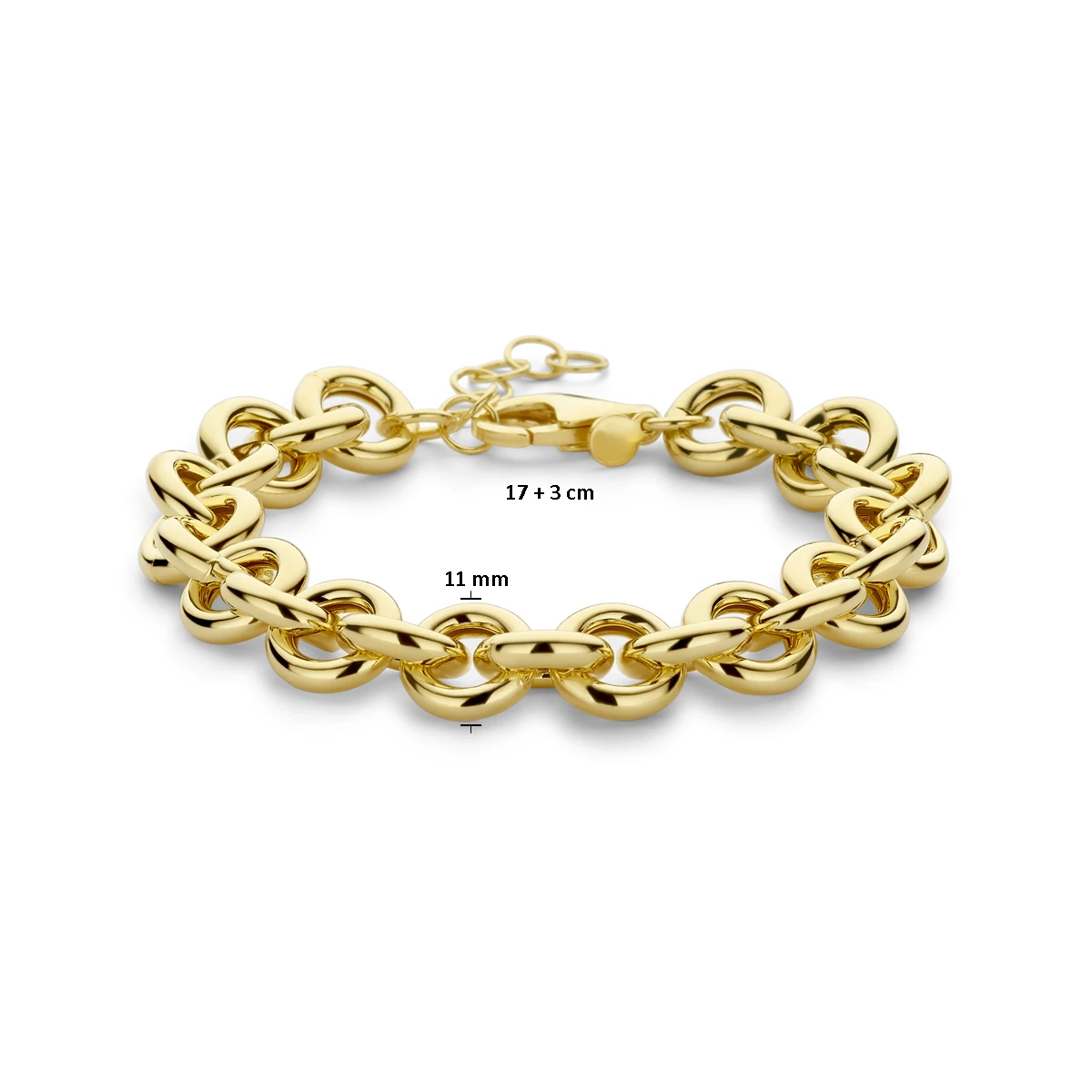 armband 11 mm 17 + 3 cm 3 micron zilver verguld (geel)