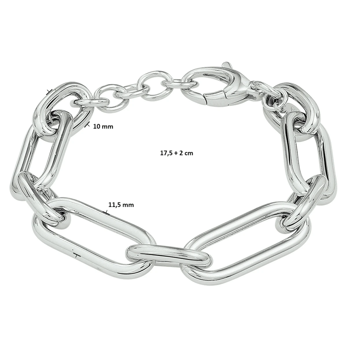 armband 11,5 mm 17,5 + 2 cm zilver gerhodineerd