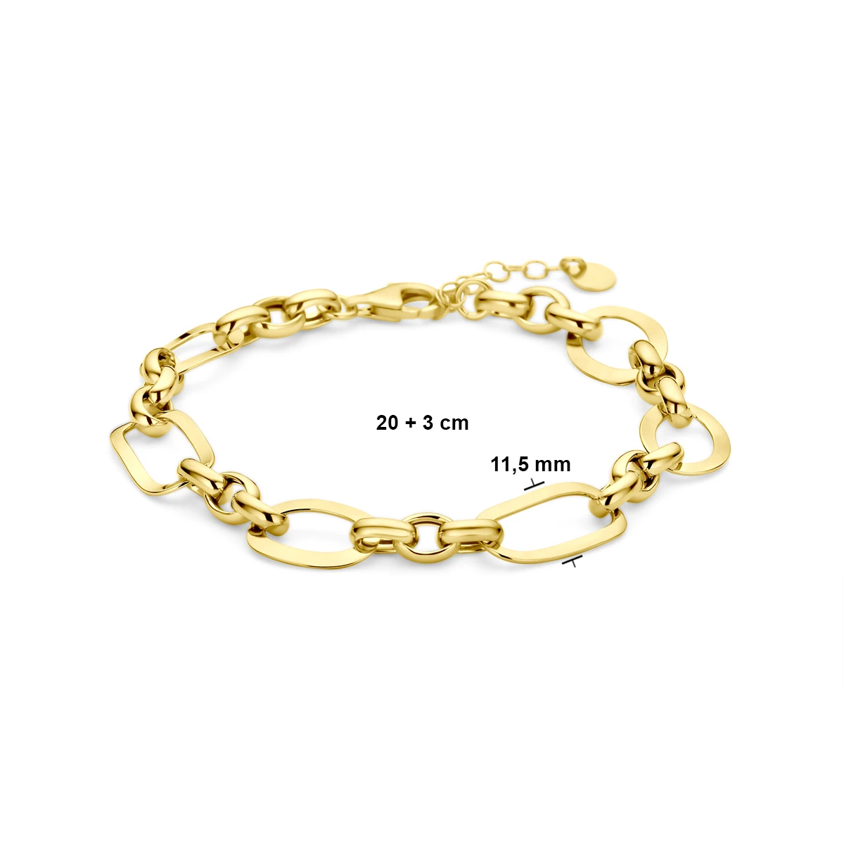 armband 11,5 mm 20 + 3 cm 3 micron zilver verguld (geel)