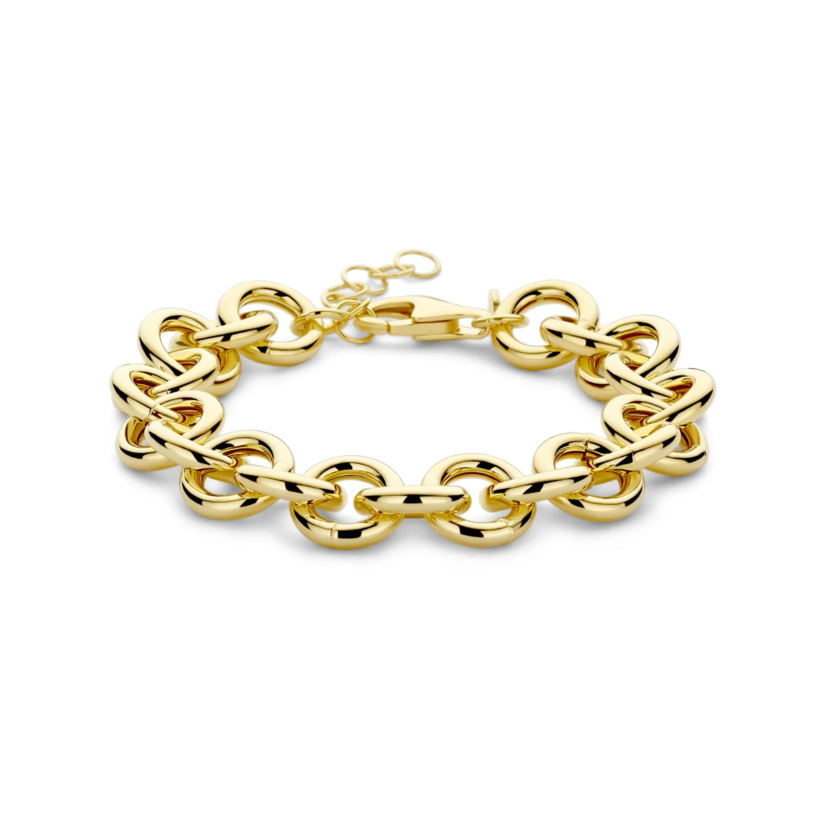 armband 12 mm 17 + 3 cm 3 micron zilver verguld (geel)