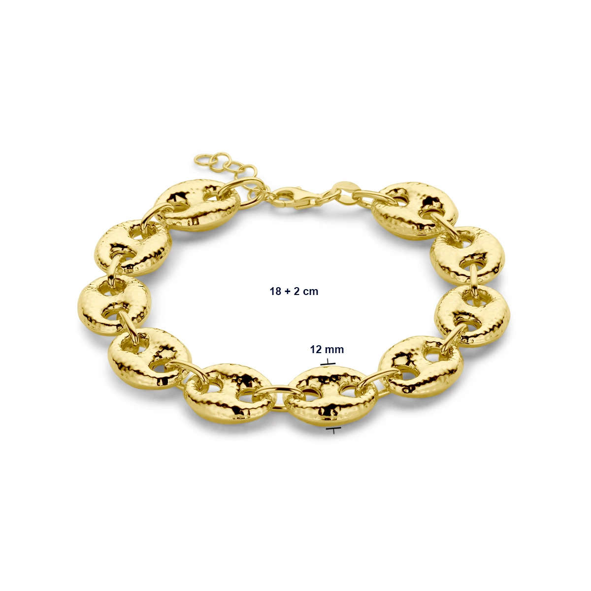 armband 12 mm 18 + 2 cm 3 micron zilver verguld (geel)