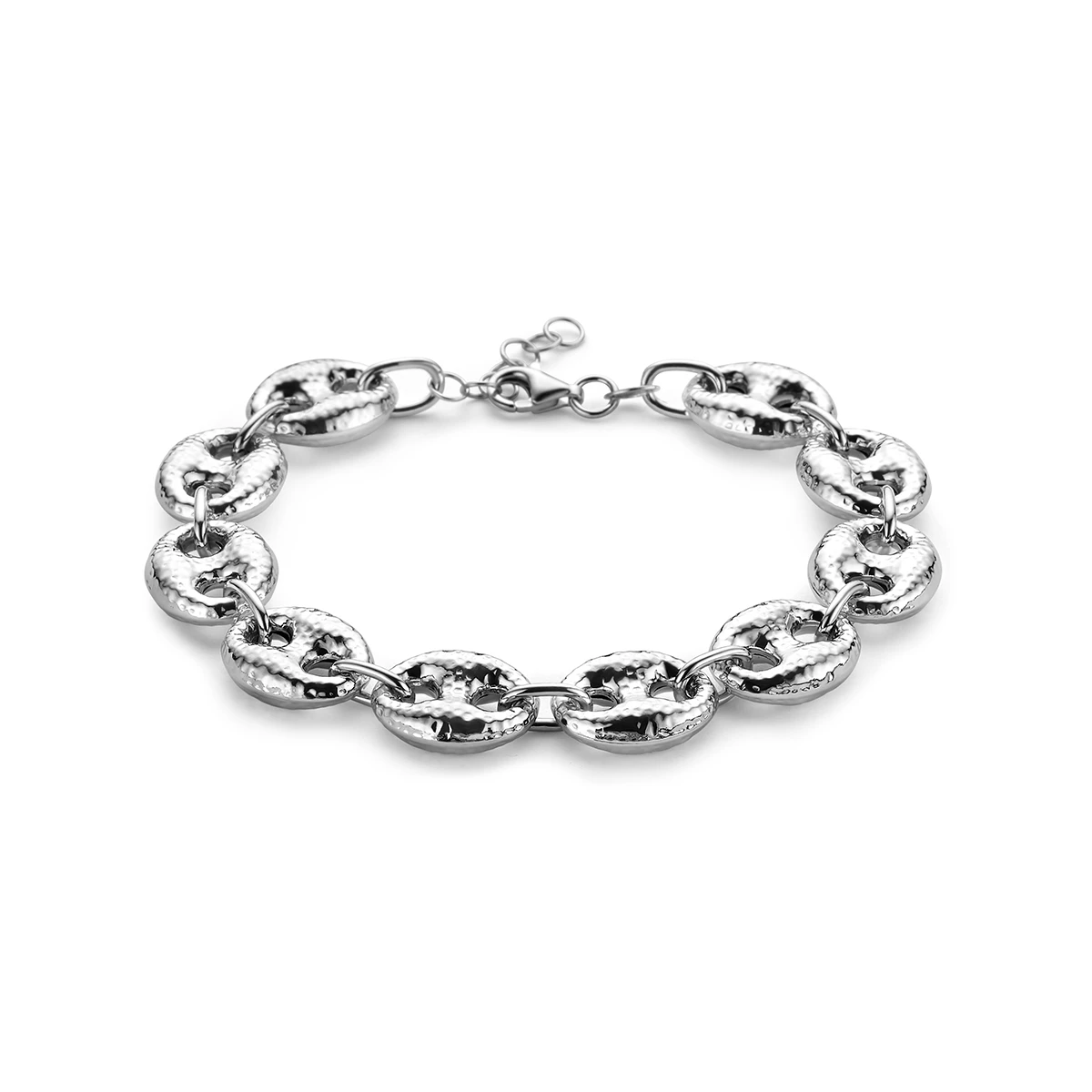 armband 12 mm 18 + 2 cm zilver gerhodineerd
