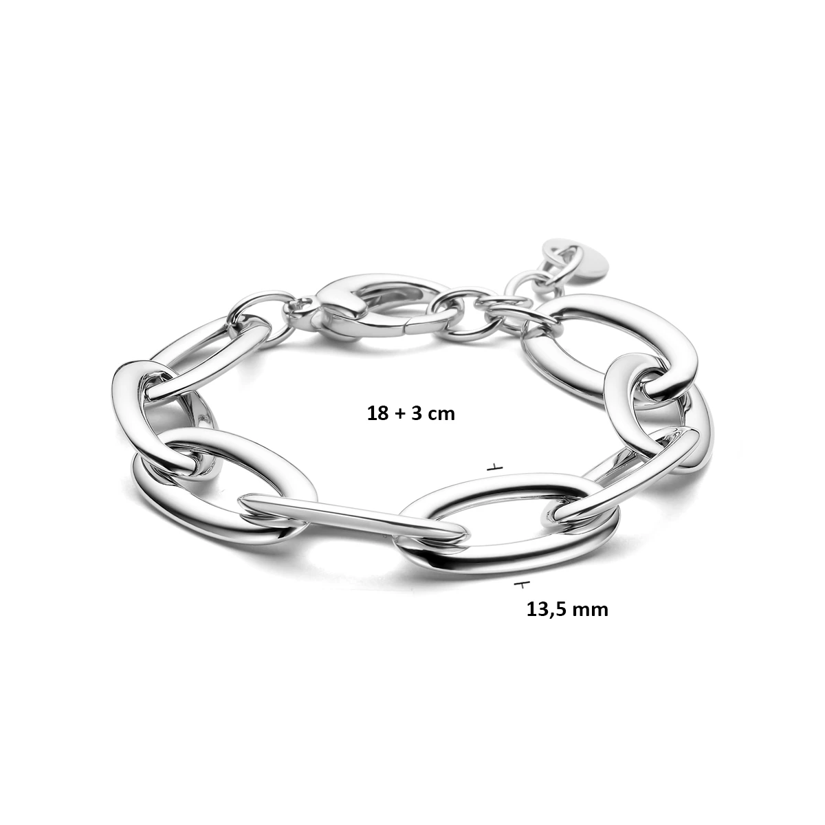 armband 13,5 mm 18 + 3 cm zilver gerhodineerd