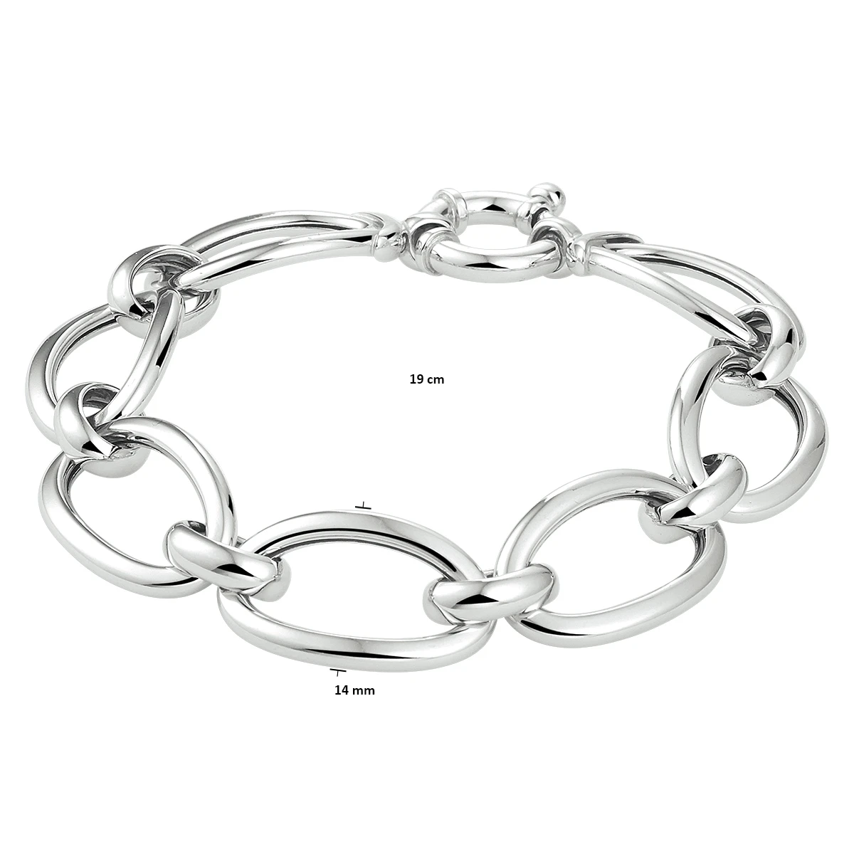armband 14 mm met groot springslot zilver gerhodineerd