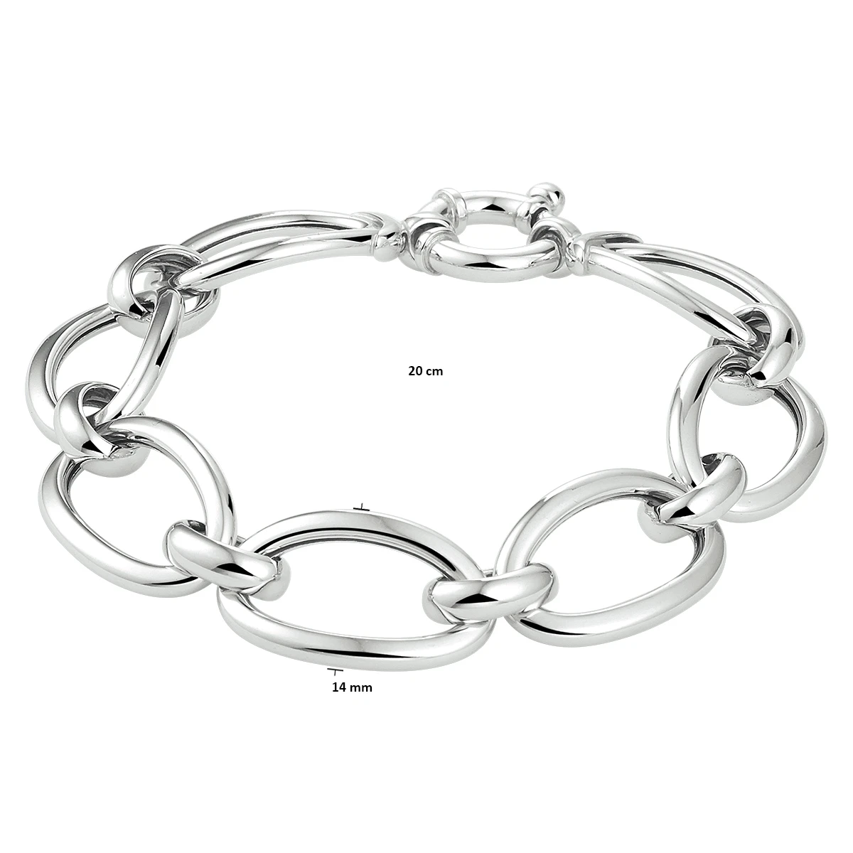 armband 14 mm met groot springslot zilver gerhodineerd