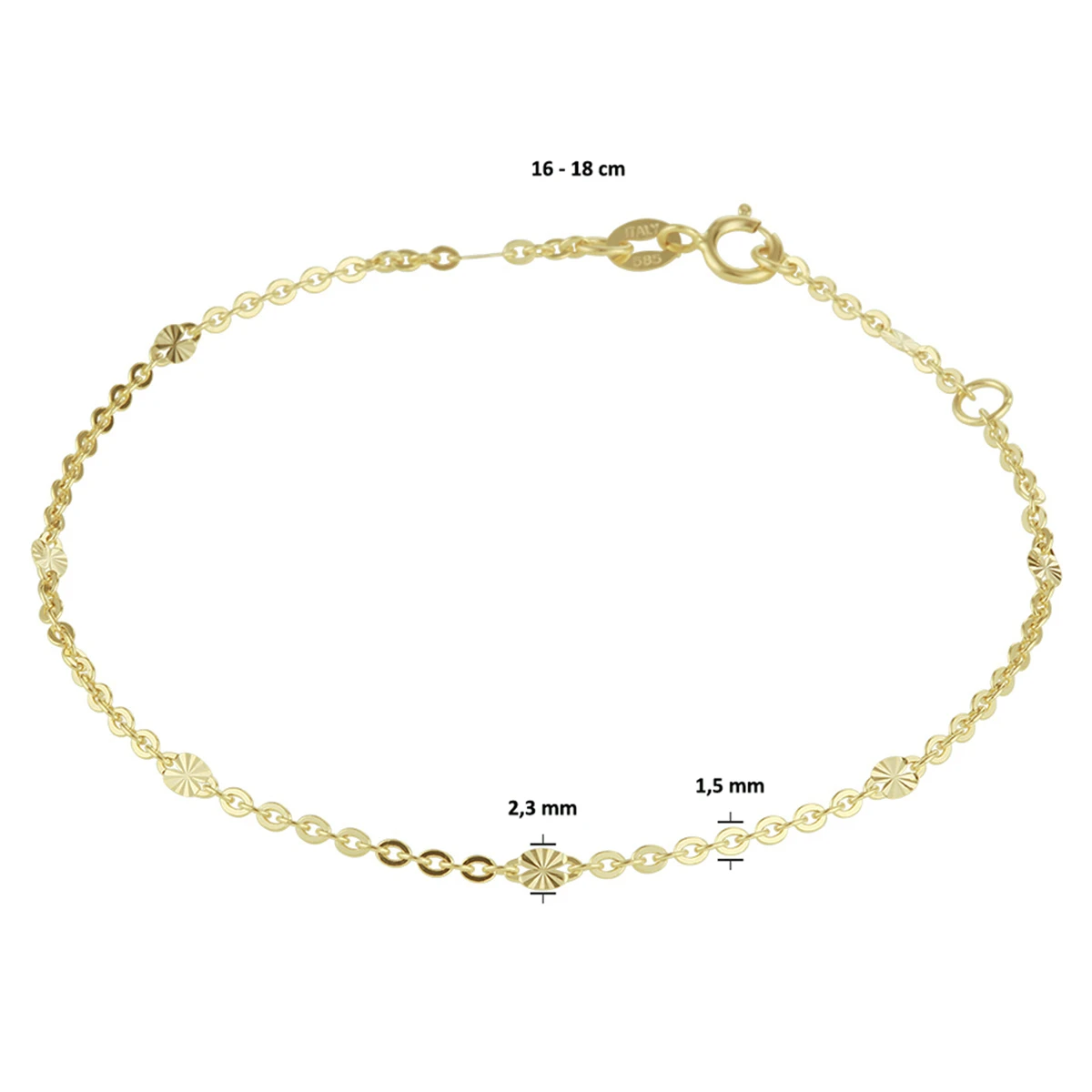 armband 1,5 mm 16 - 18 cm 14K geelgoud