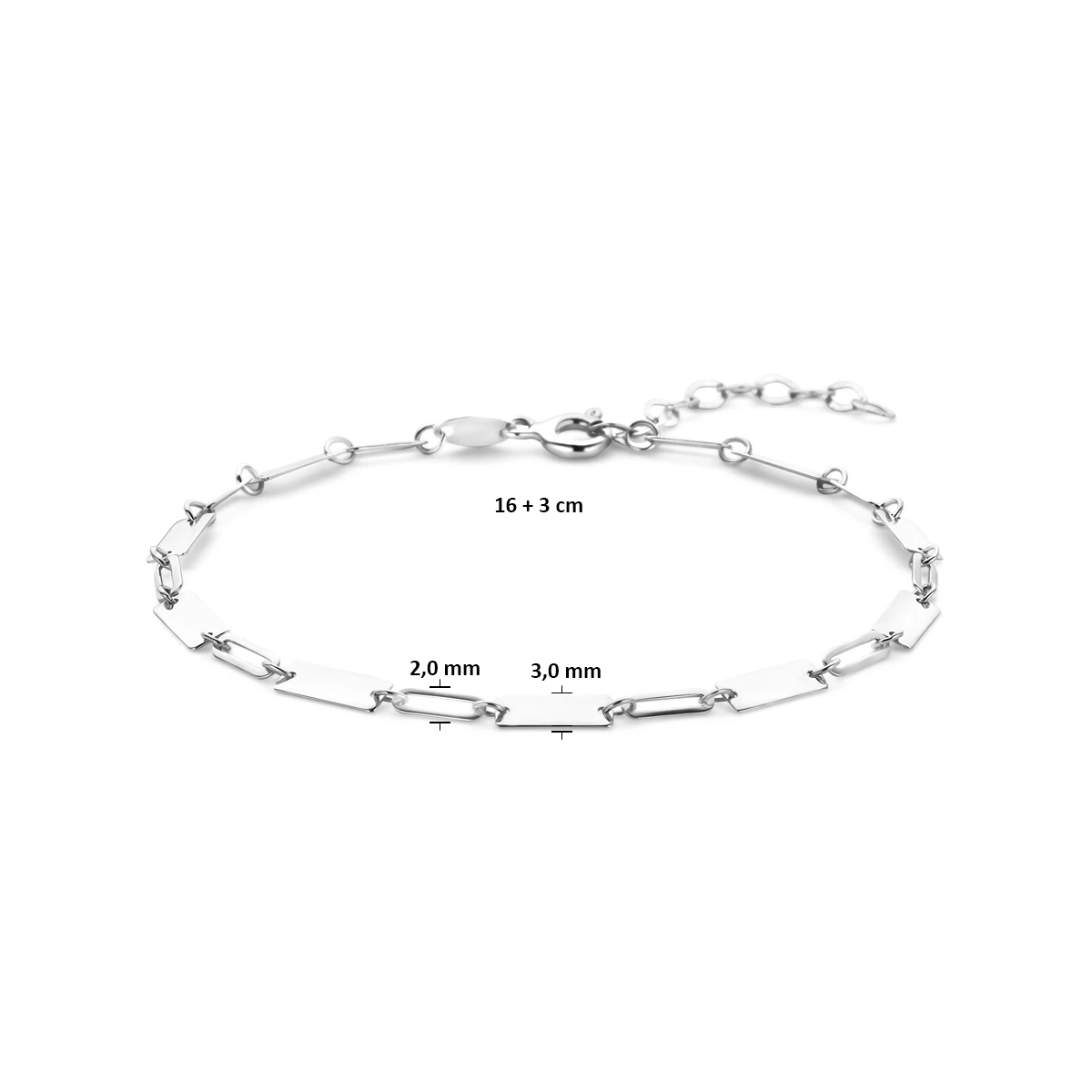 armband 16 + 3 cm zilver gerhodineerd