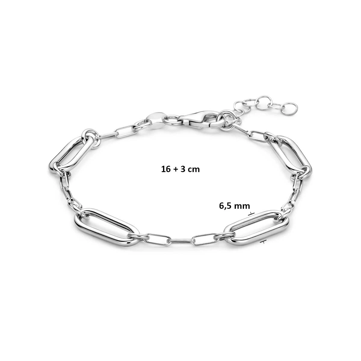 armband 16 + 3 cm zilver gerhodineerd
