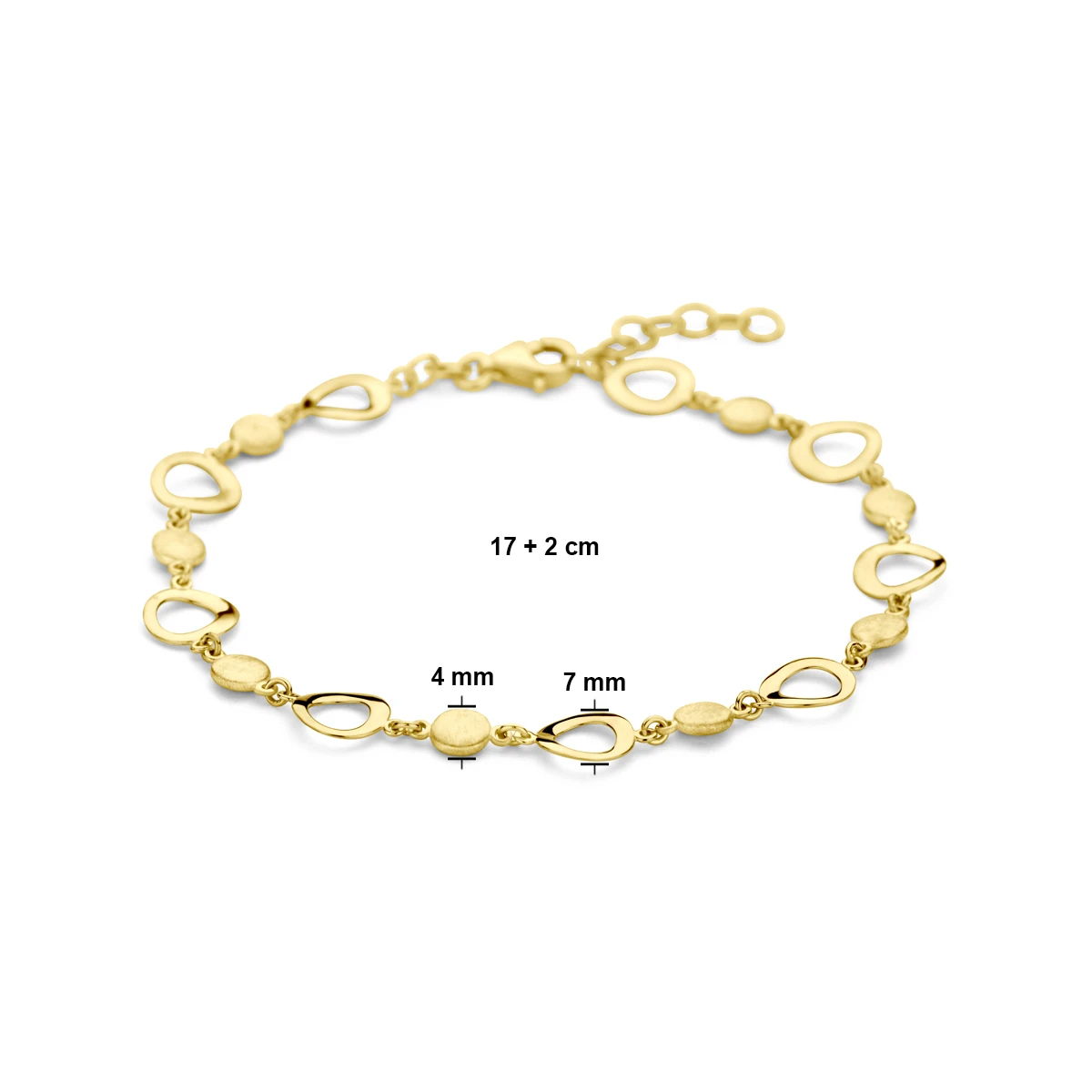 armband 17 + 2 cm poli/mat 14K geelgoud