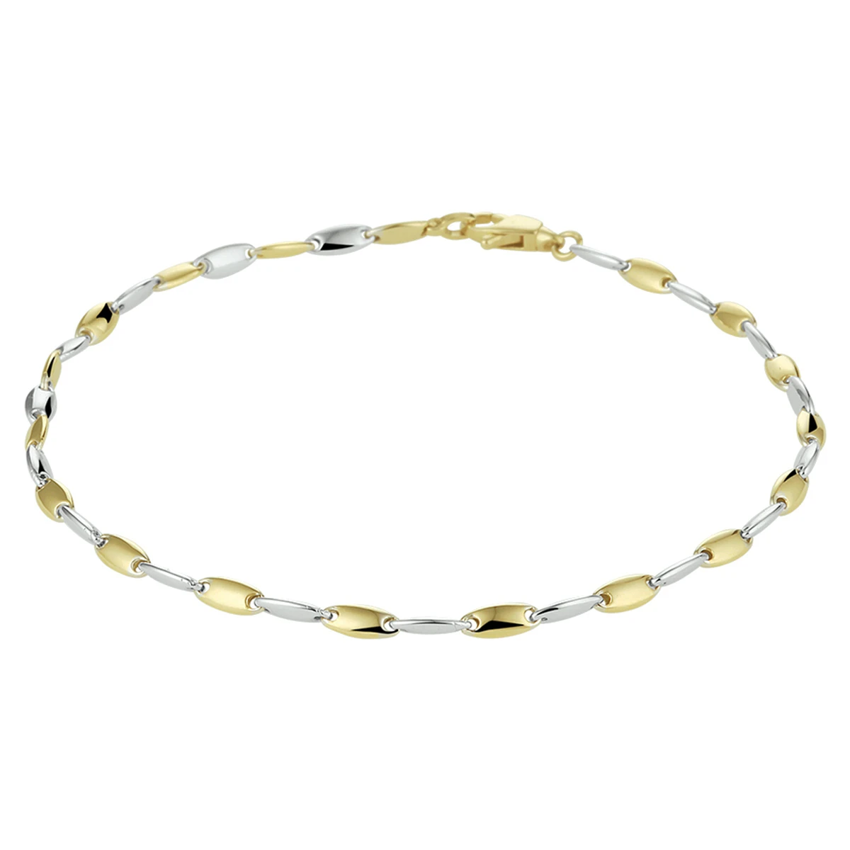armband 19 cm 14K bicolor goud geel/wit