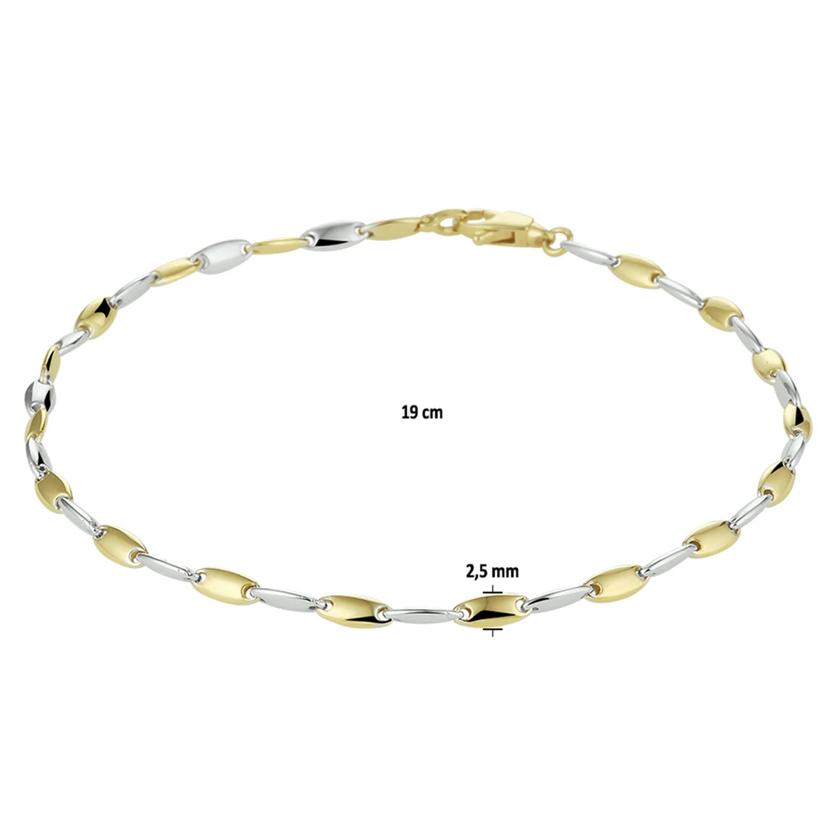 armband 19 cm 14K bicolor goud geel/wit