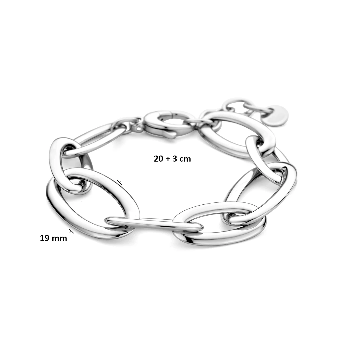 armband 19 mm 20 + 3 cm zilver gerhodineerd