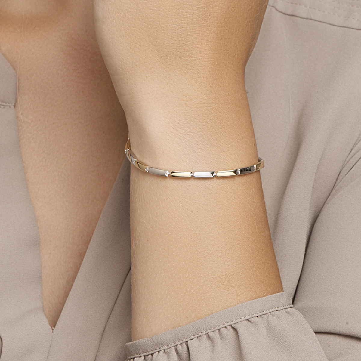 armband 19,5 cm 14K bicolor goud geel/wit