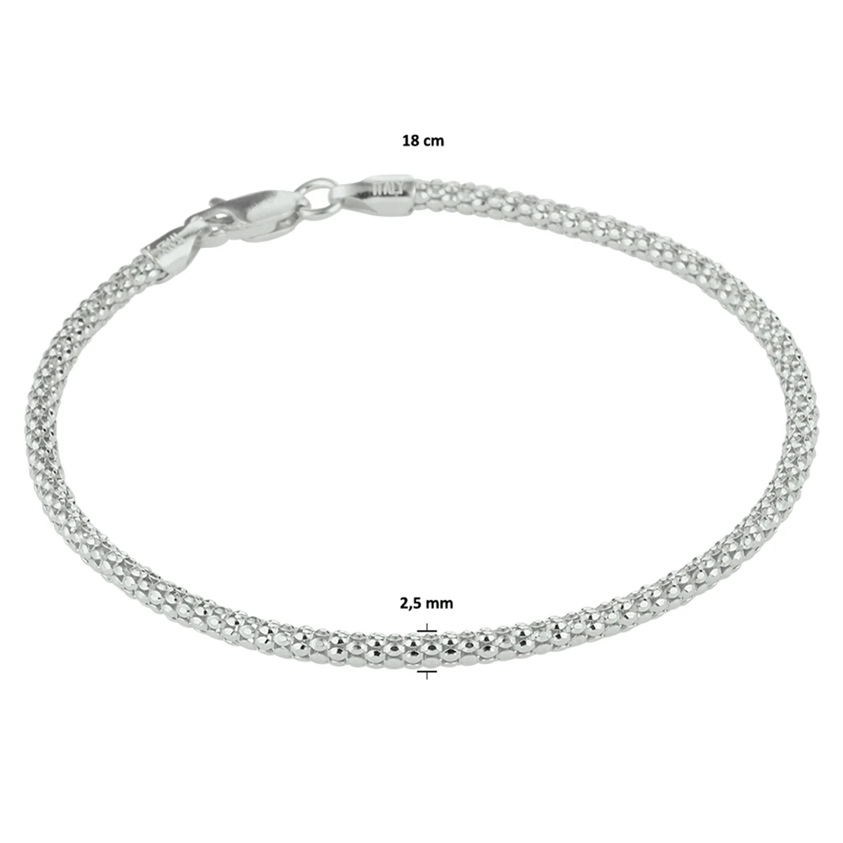 armband 2,5 mm 18 cm zilver gerhodineerd