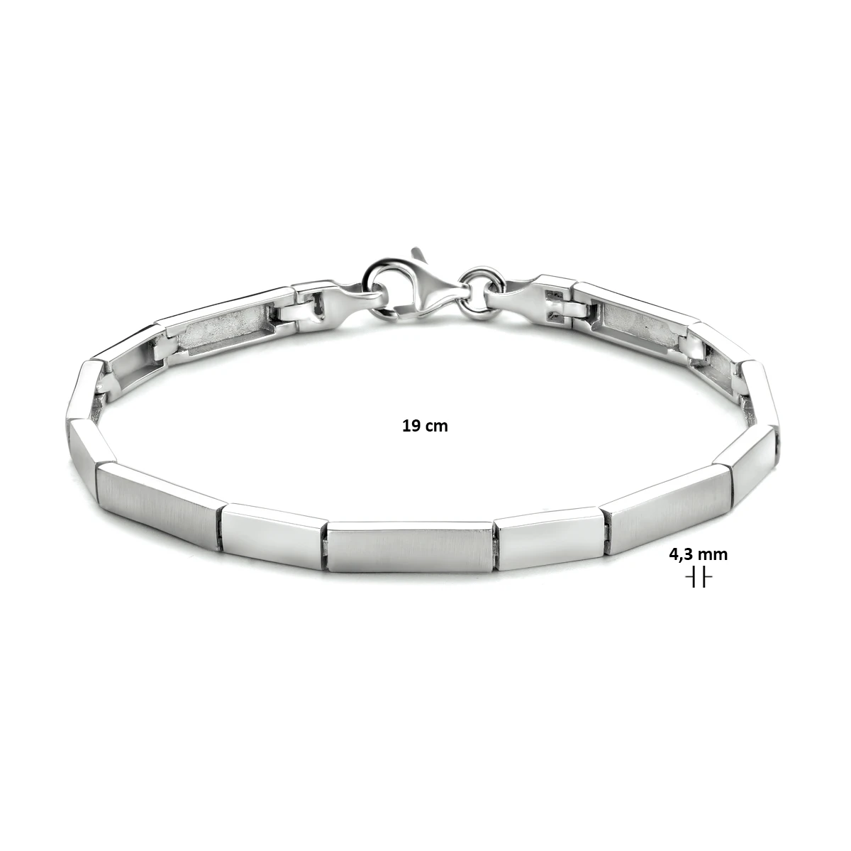 armband 4,3 mm 19 cm poli/mat zilver gerhodineerd