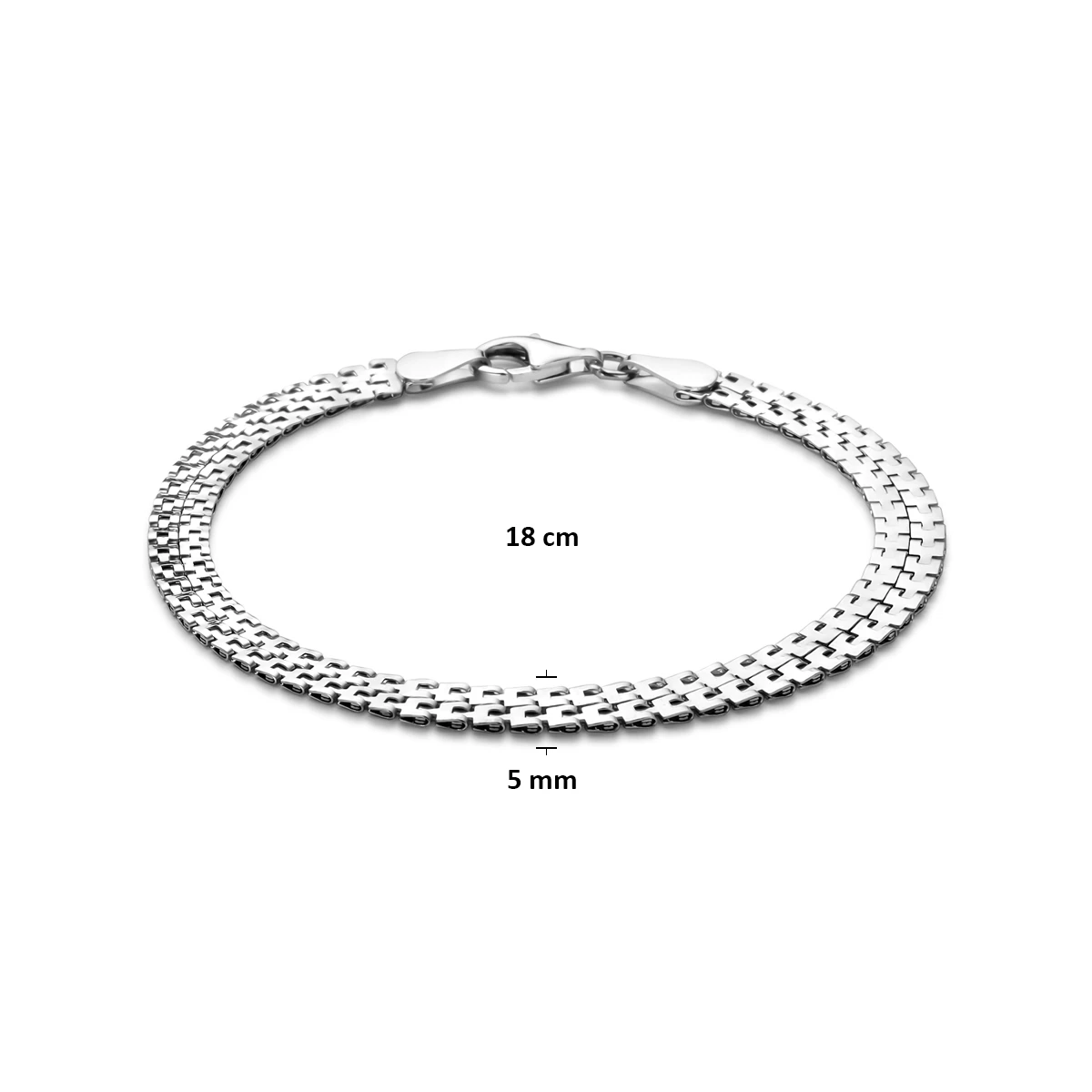 armband 5 mm 18 cm zilver gerhodineerd