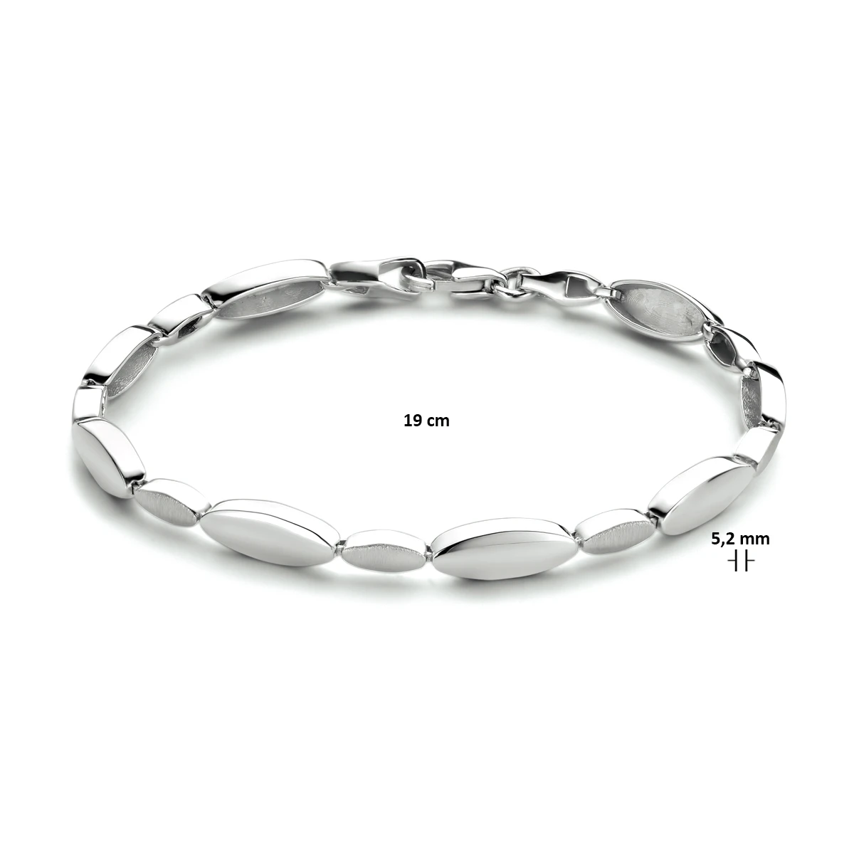 armband 5,2 mm 19 cm poli/mat zilver gerhodineerd