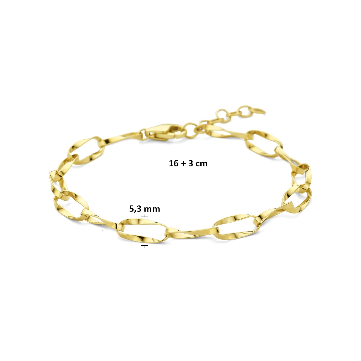 armband 5,3 mm 16 + 3 cm 14K geelgoud