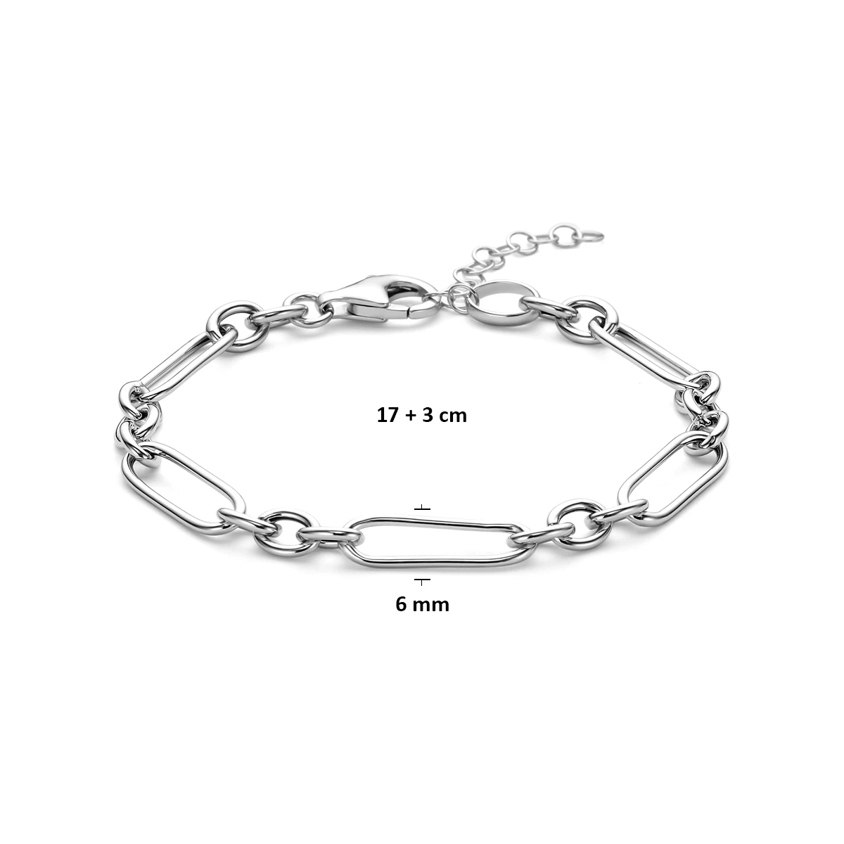 armband 6 mm 17 + 3 cm zilver gerhodineerd