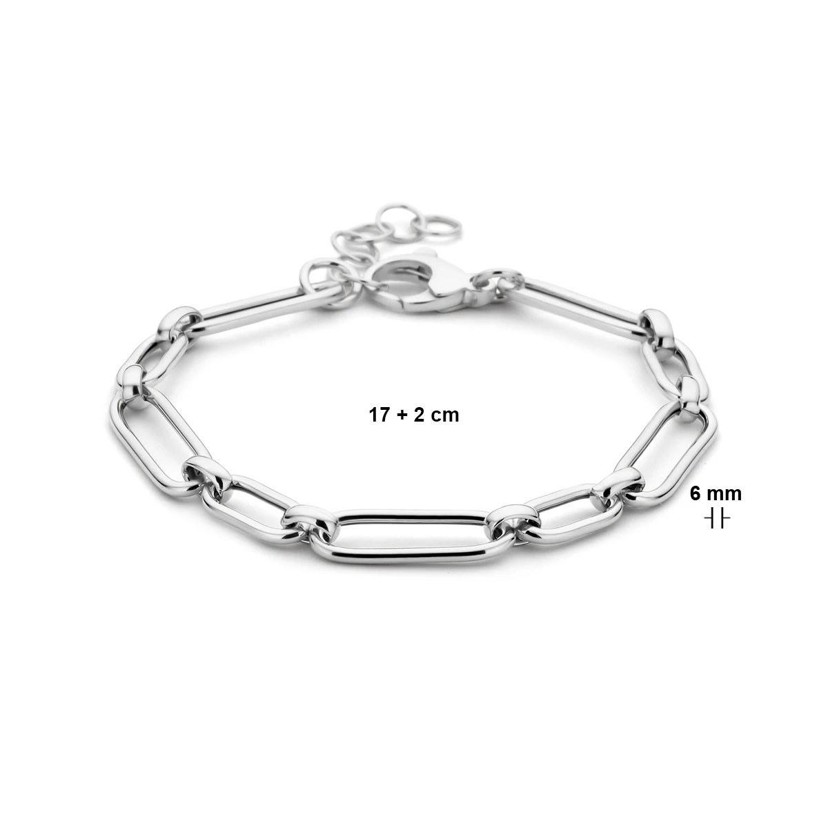 armband 6,0 mm 17 + 2 cm zilver gerhodineerd