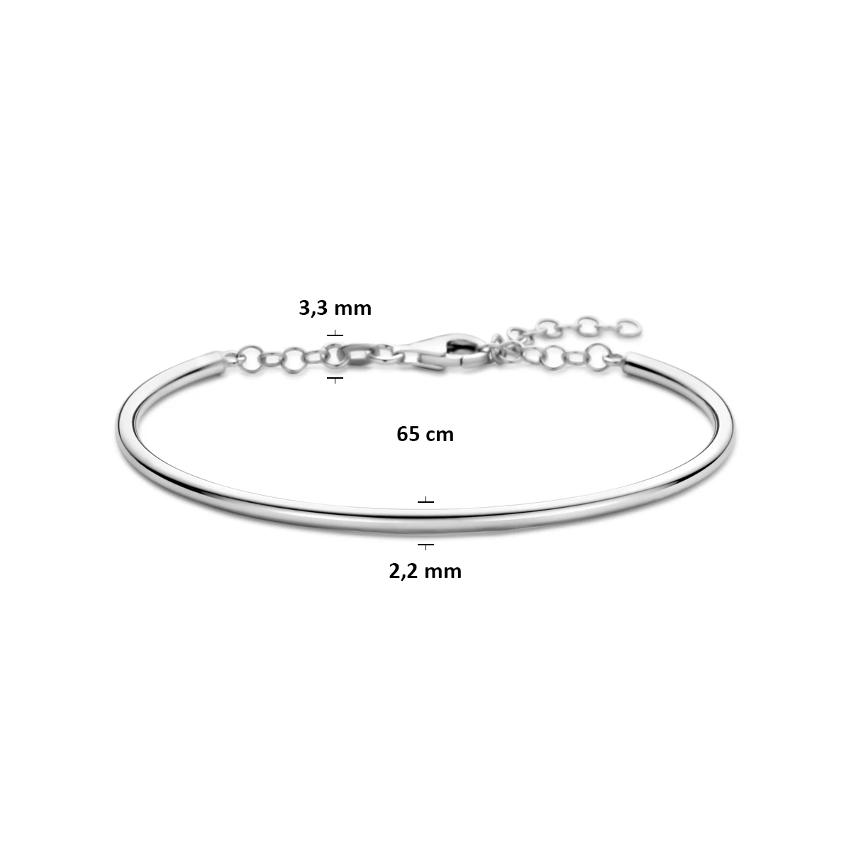 armband spang  3,3 x 65 mm zilver gerhodineerd