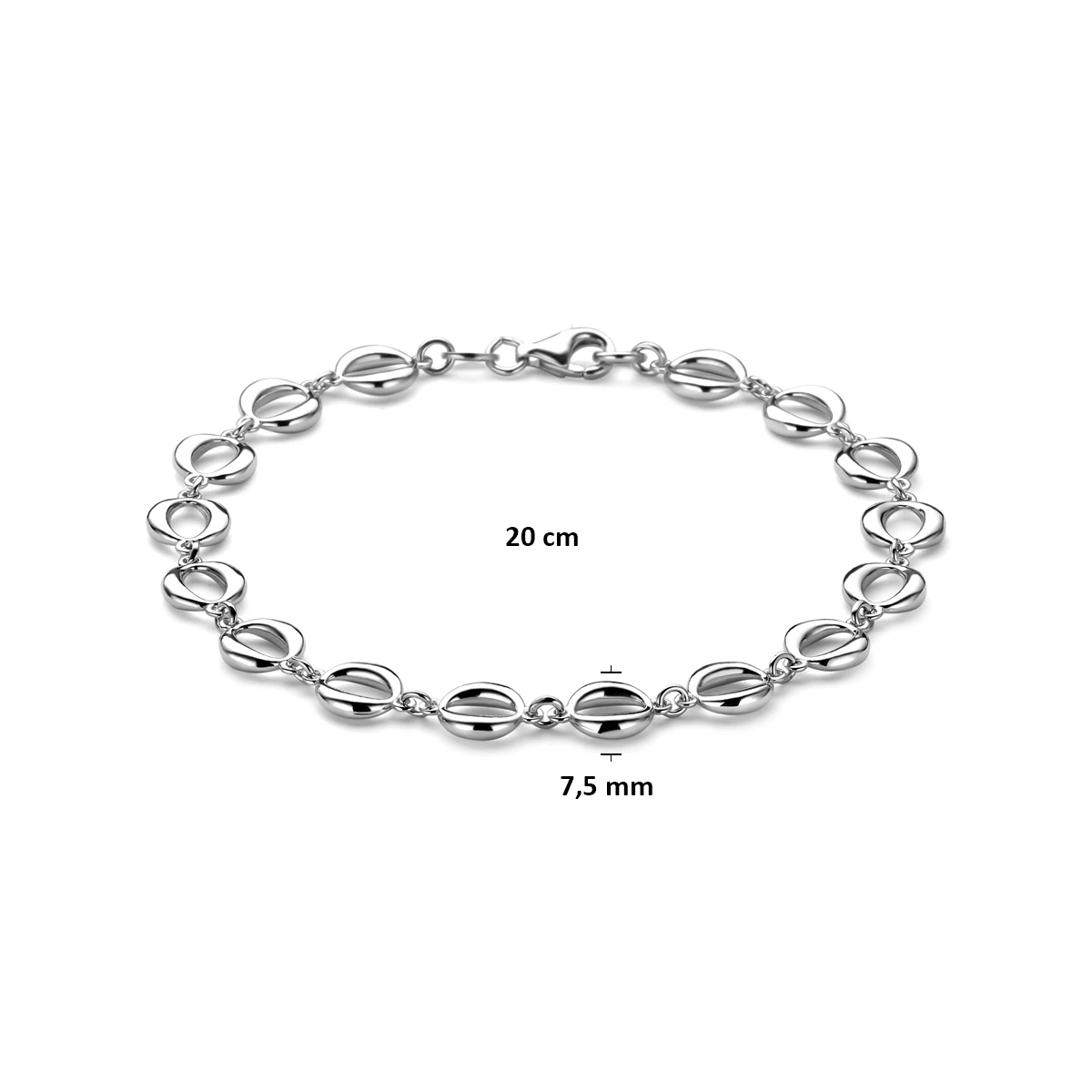 armband 7,5 mm 20 cm zilver gerhodineerd