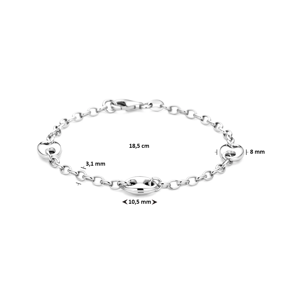 armband 8,0 mm 18,5 cm zilver gerhodineerd