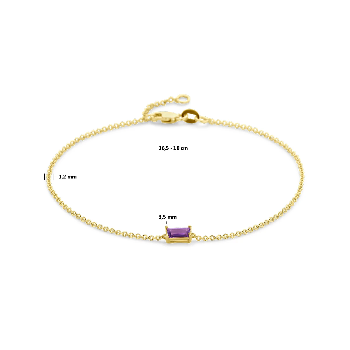armband amethist 16,5 - 18 cm 14K geelgoud