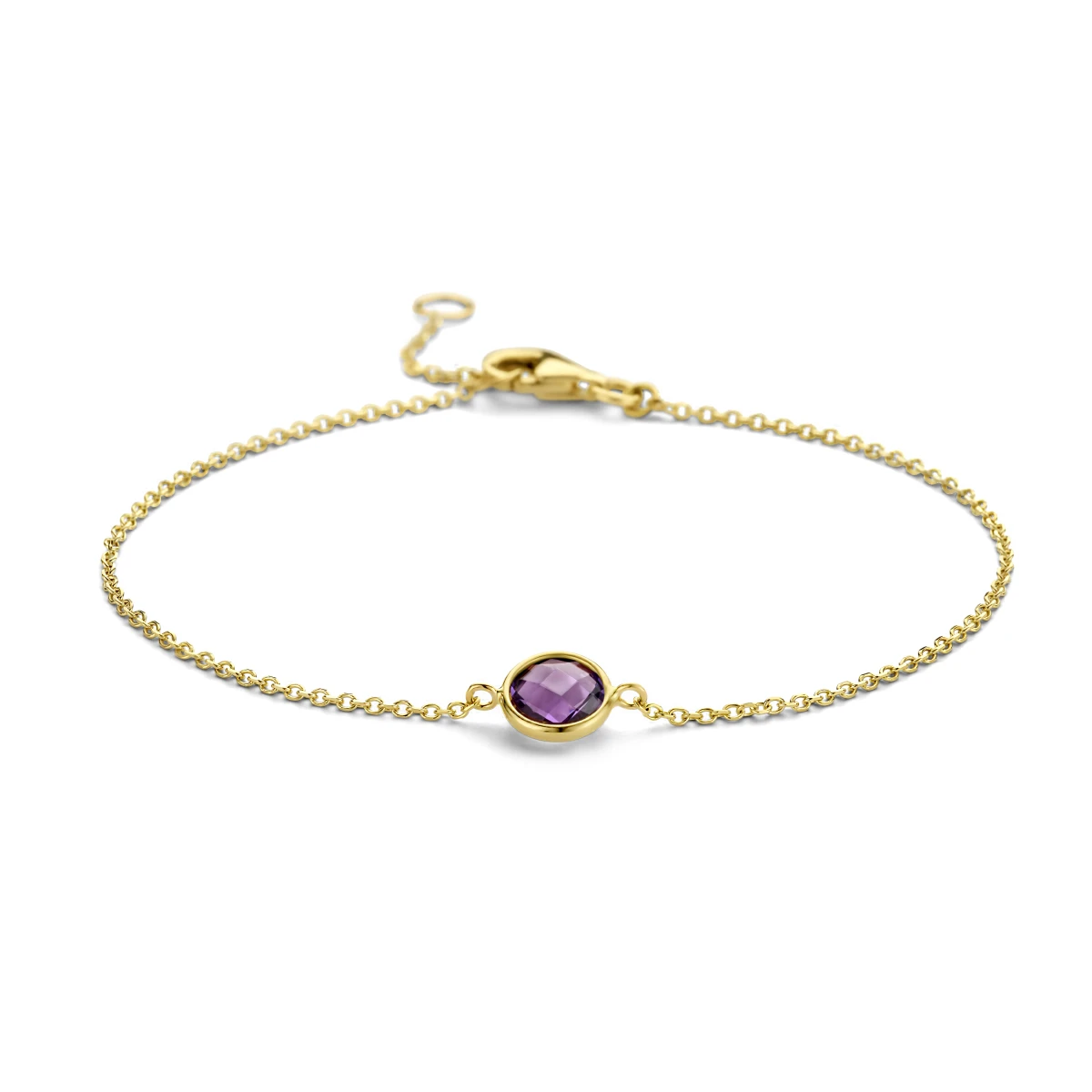 armband amethist 16,5 - 19 cm 14K geelgoud