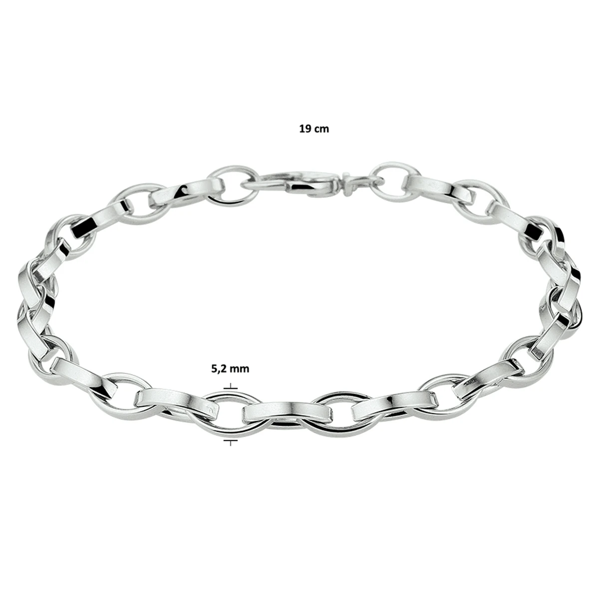 armband anker 5,2 mm 19 cm zilver gerhodineerd