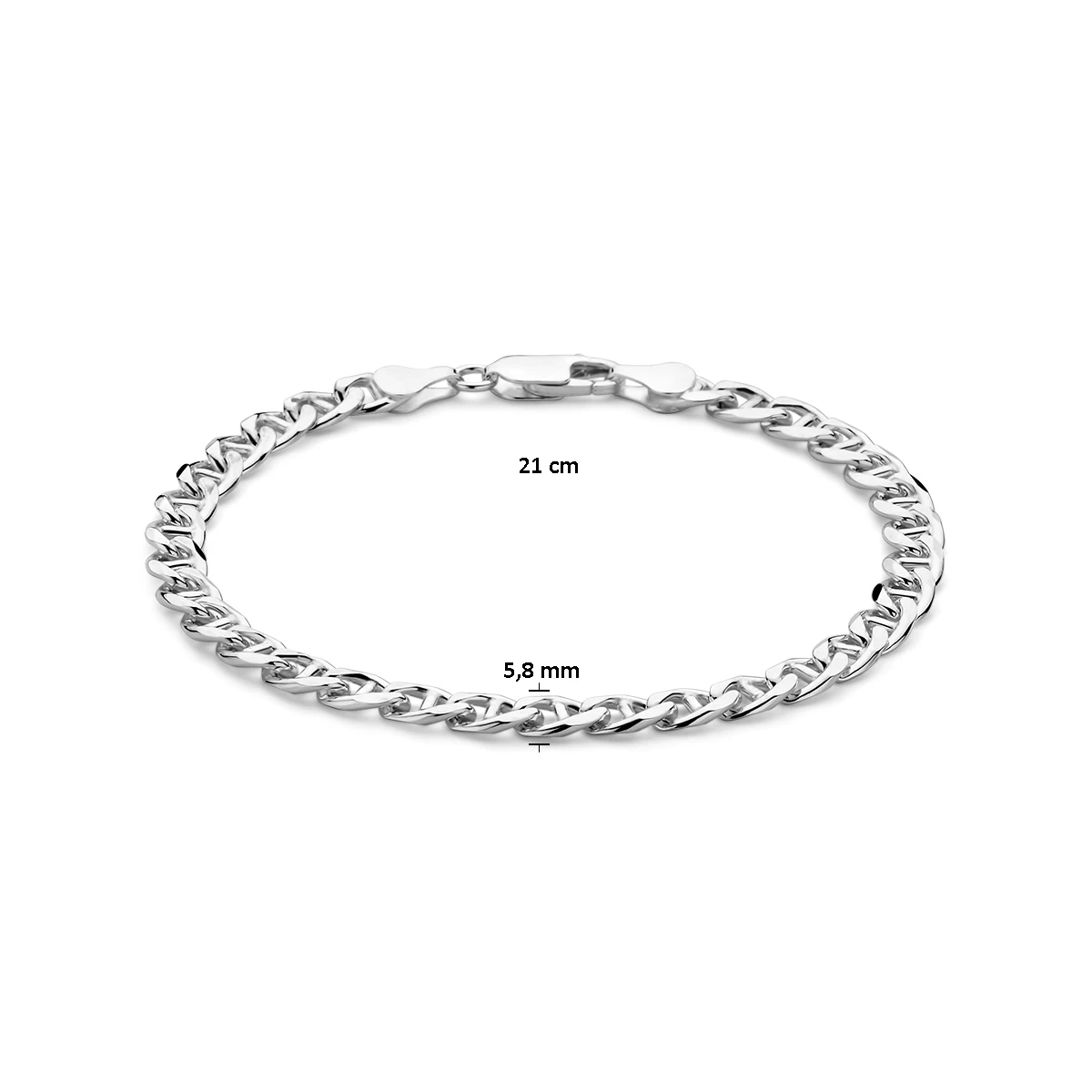armband anker 5,8 mm 21 cm zilver wit