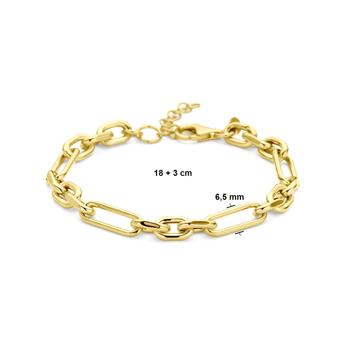 armband anker 6,5 mm 18 + 3 cm 3 micron zilver verguld (geel)