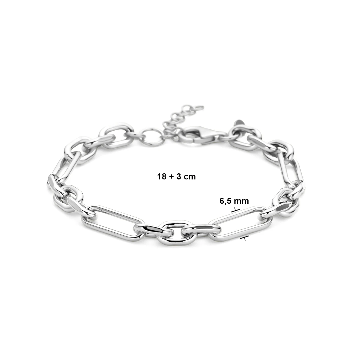 armband anker 6,5 mm 18 + 3 cm zilver gerhodineerd